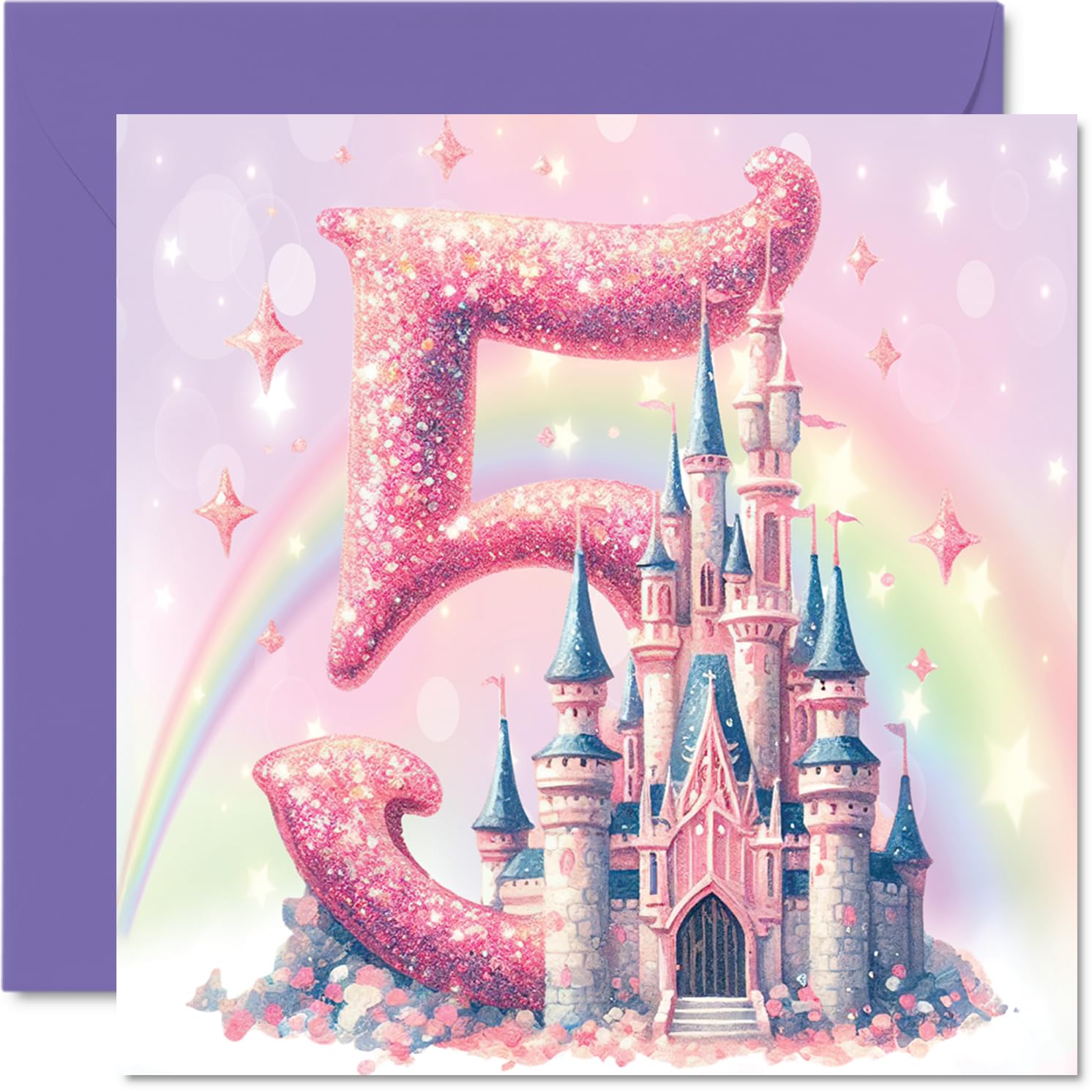 Stuff4 5th Birthday Card for Girls - Fairy Princess Castle Design | Blank Inside | UK Made