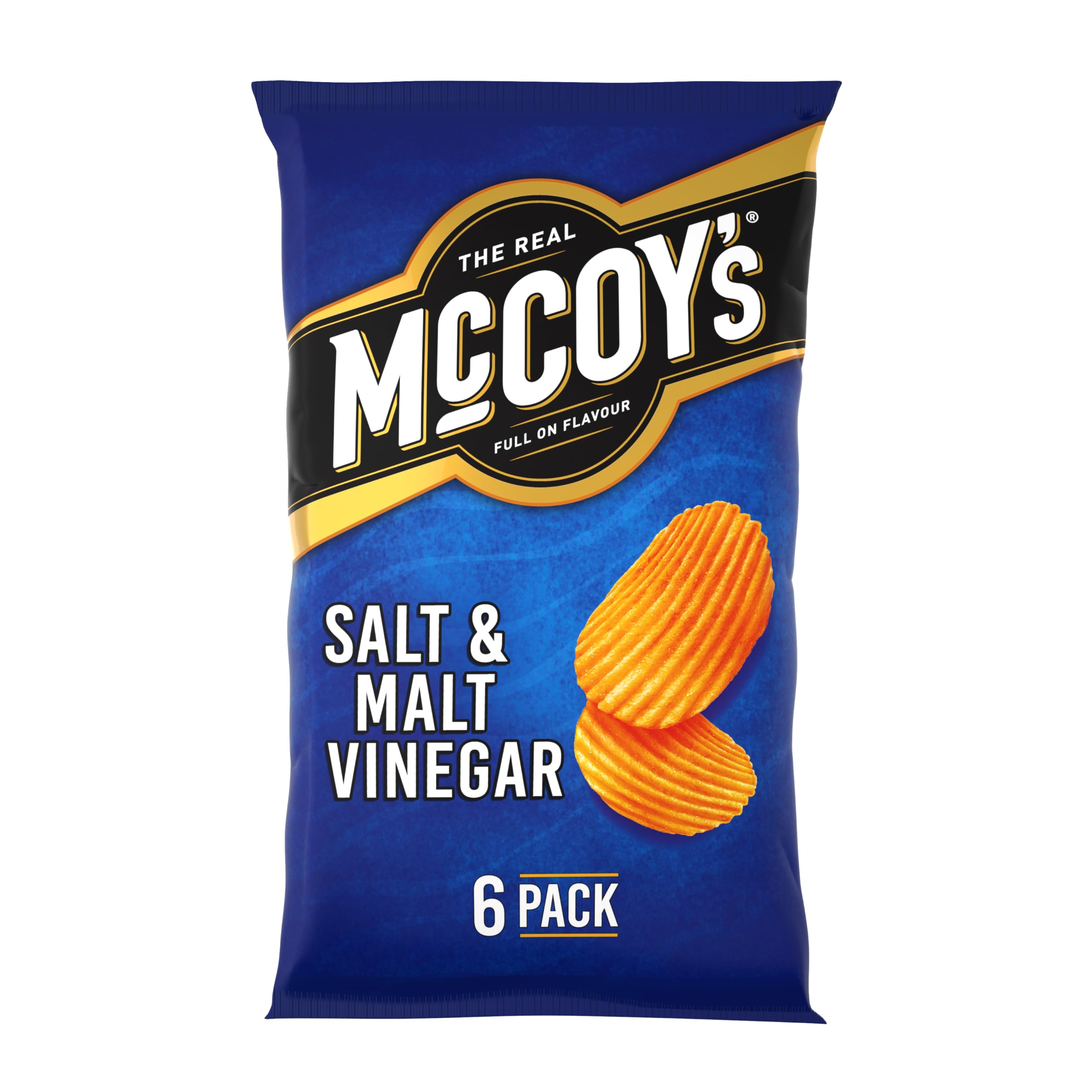 McCoys Salt & Malt Vinegar Ridges Crisps 6 Pack - Iconic Ridged Crisp with Unmistakable Crunch