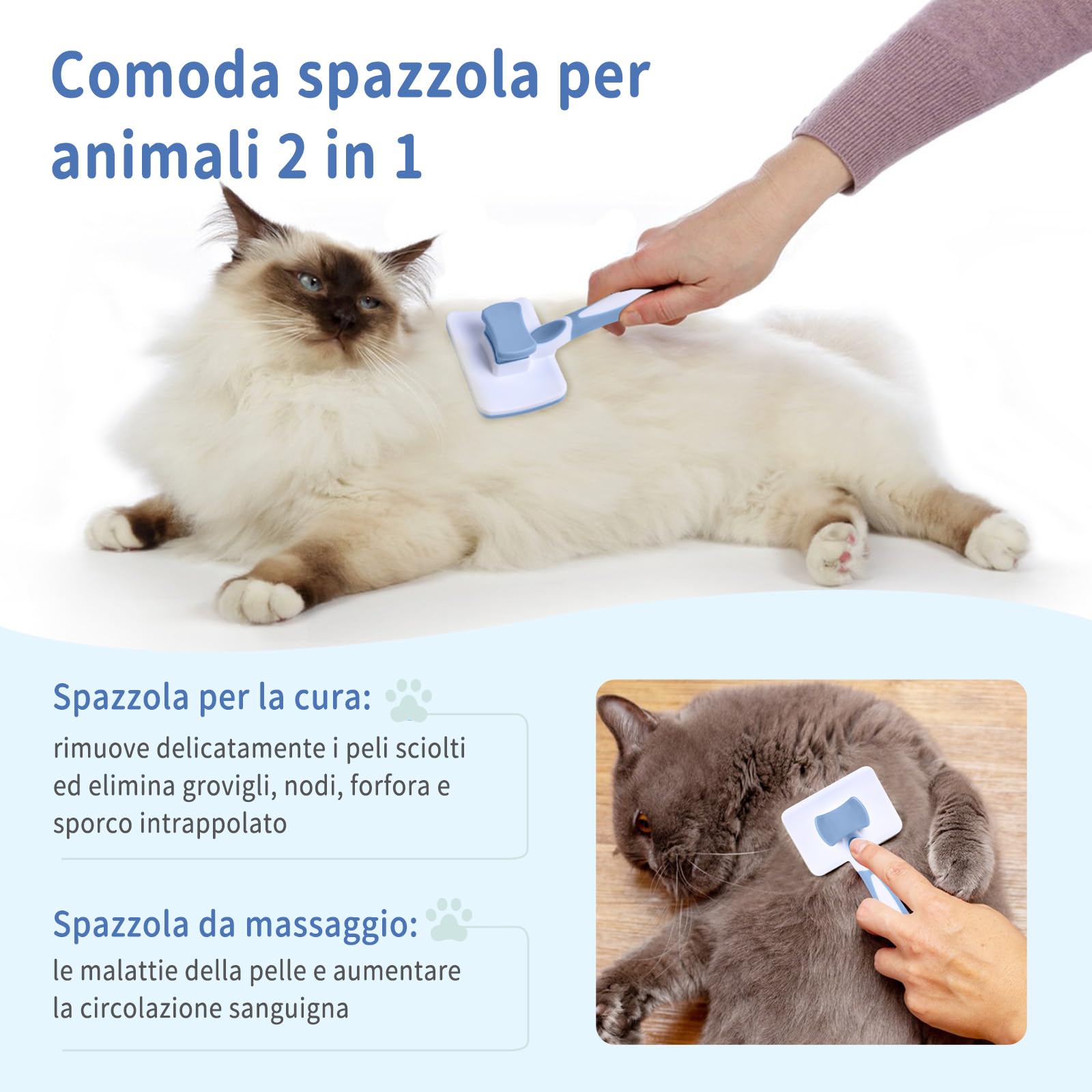 Vinabo Self-Cleaning Pet Brush for Dogs and Cats | Stainless Steel Bristles | Blue 5