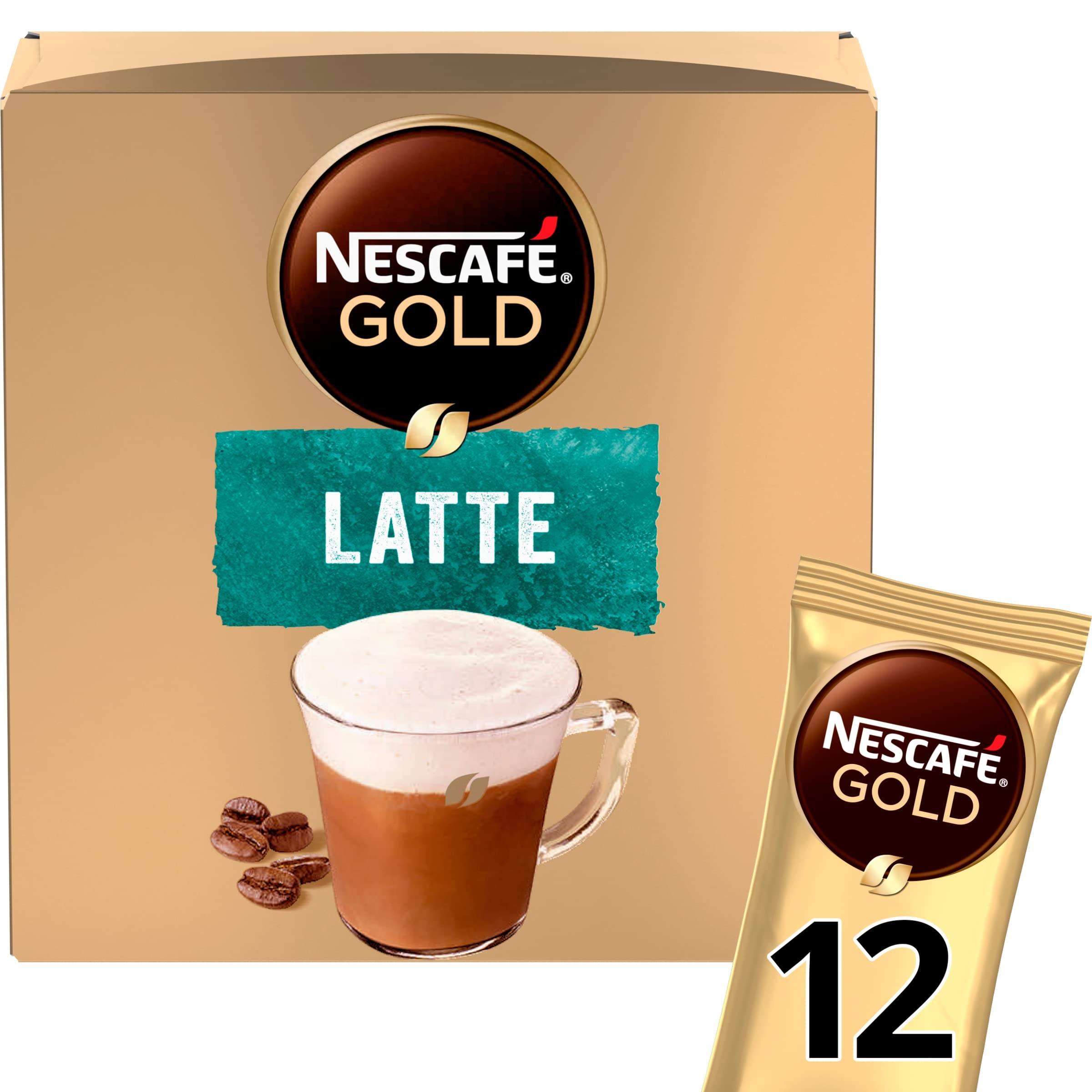 NESCAFÉ - Latte Instant Frothy Coffee Mix with Skimmed Milk Powder, 12 Sachets (186g)