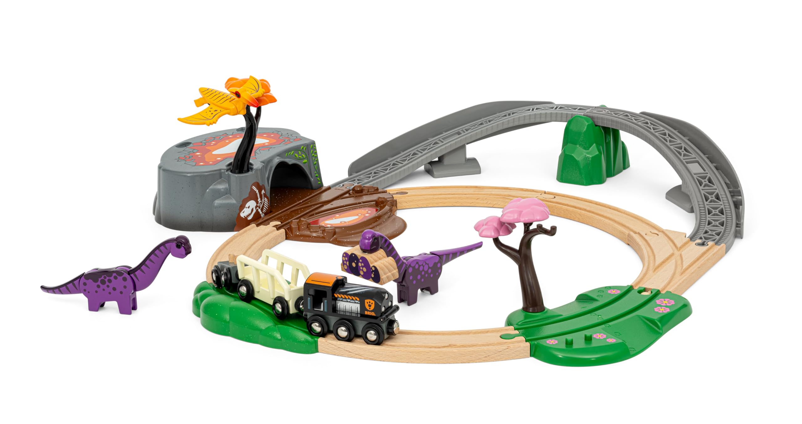 BRIO World Dinosaur Adventure Train Set - Wooden Train Playset for Kids 3 Years+ 4