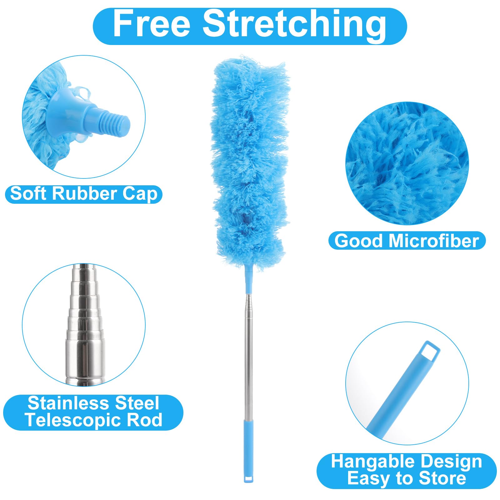 ASelected Extendable Microfiber Duster - Telescoping Stainless Steel Rod up to 275CM | Bendable Head 5