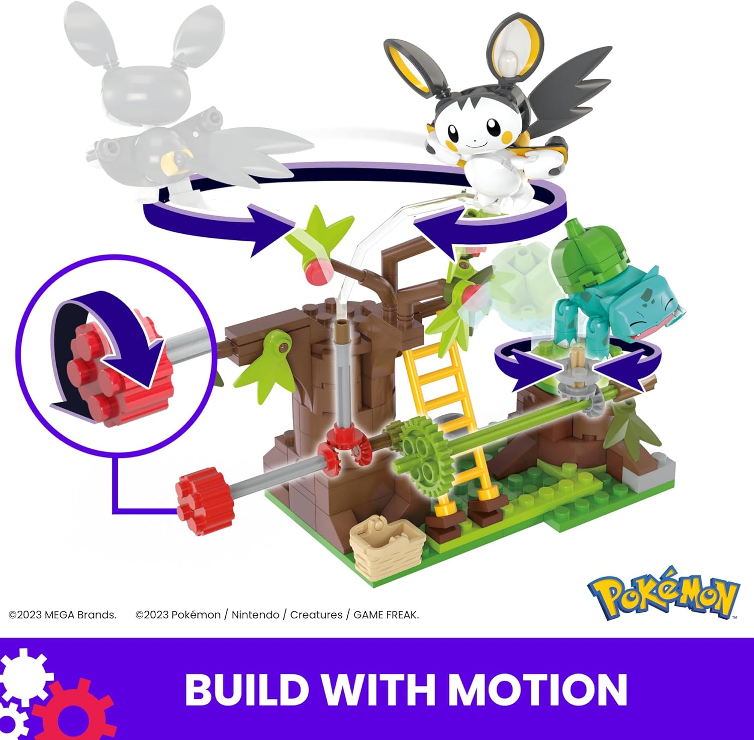 MEGA Pokémon Action Figure Building Toys - Emolga & Bulbasaur's Charming Woods with Motion Brick 5