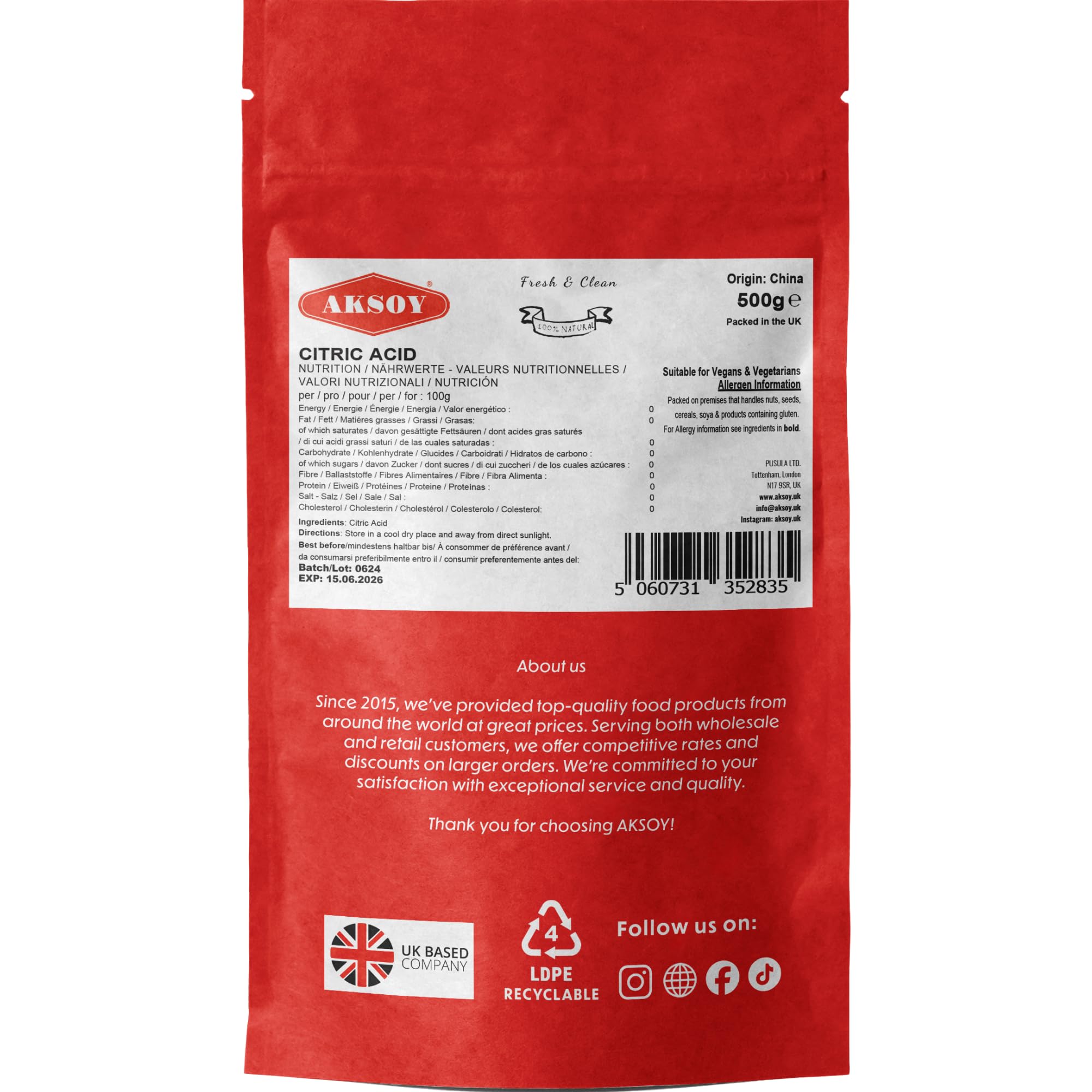 Aksoy - Citric Acid Food Grade 500g | Non-GMO, for Bath Bombs, Cleaning, Canning & Sour Drinks 11