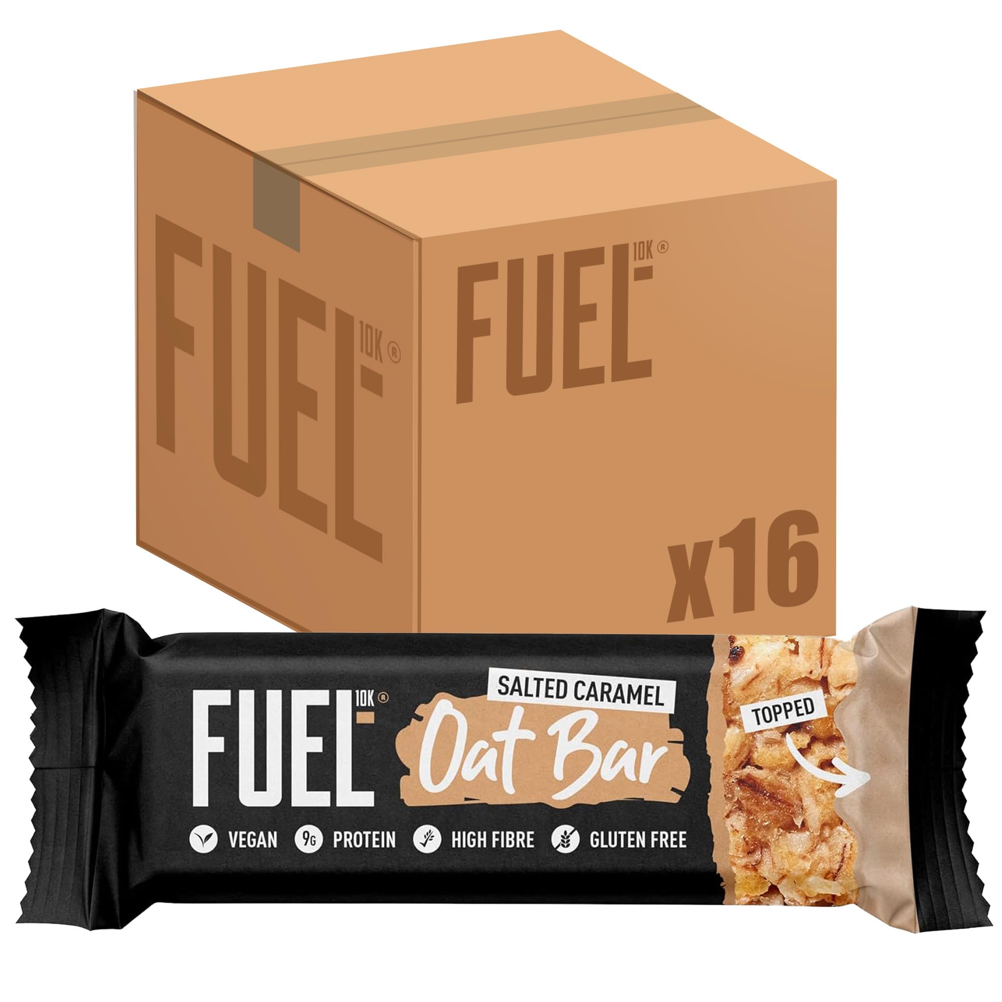 FUEL10K Salted Caramel Oat Bars, High Protein & Fibre, Vegan, 45g (Pack of 16)