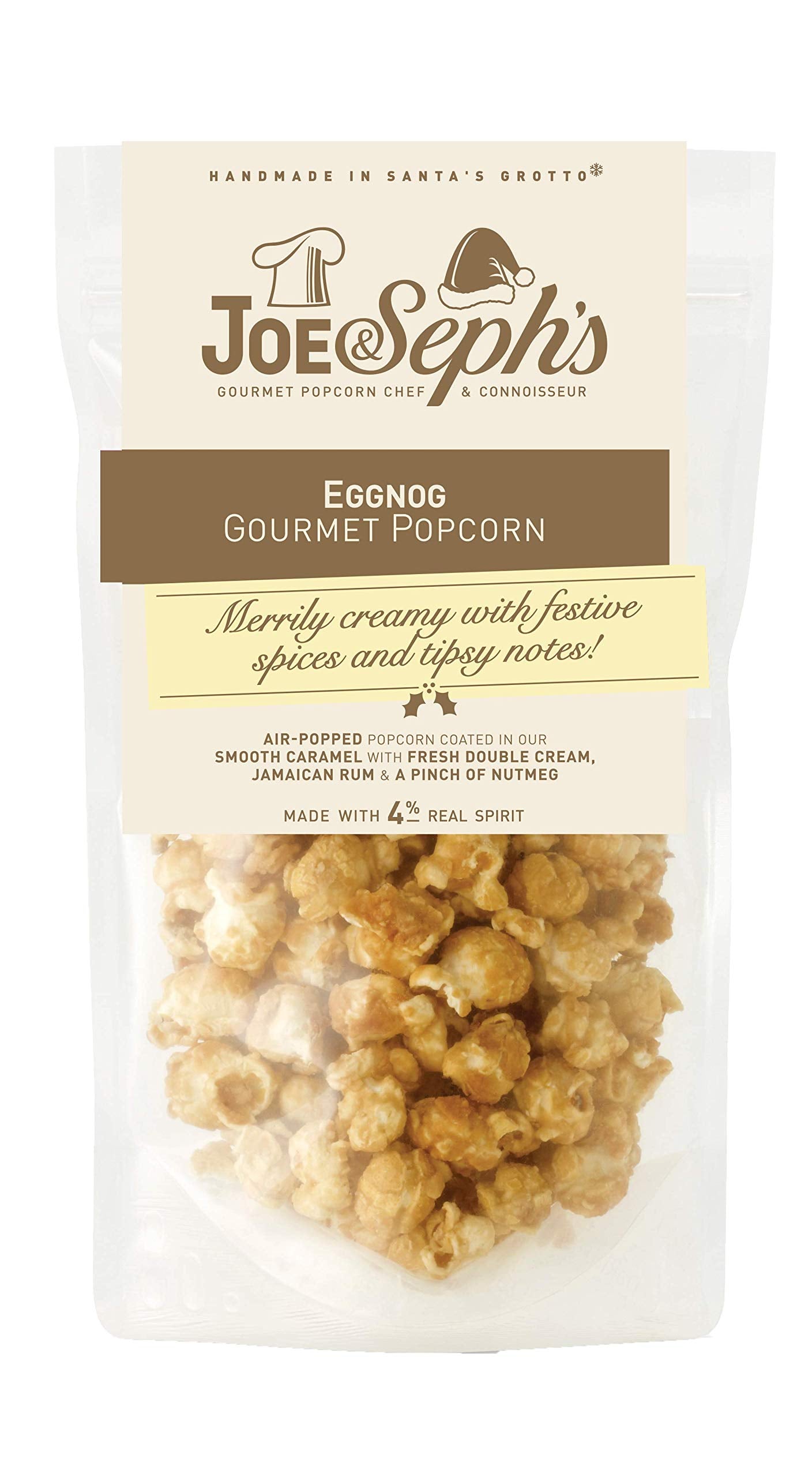 Joe & Seph's Eggnog Popcorn Sharing Pouch (80g) - Handmade Air-Popped Festive Treat