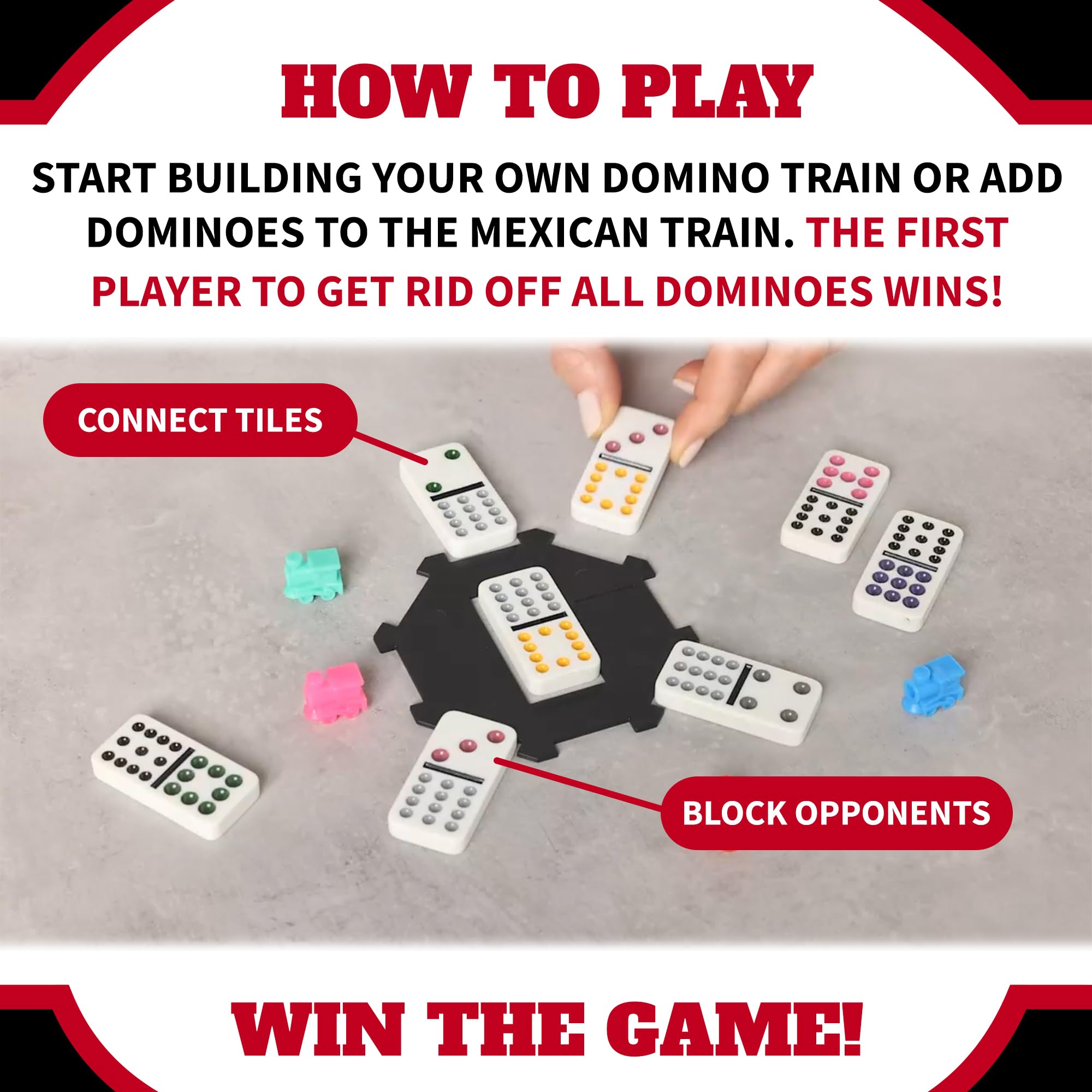 Tactic Mexican Train Double-Twelve Domino Game Set with 91 Tiles and Train Station Hub 11