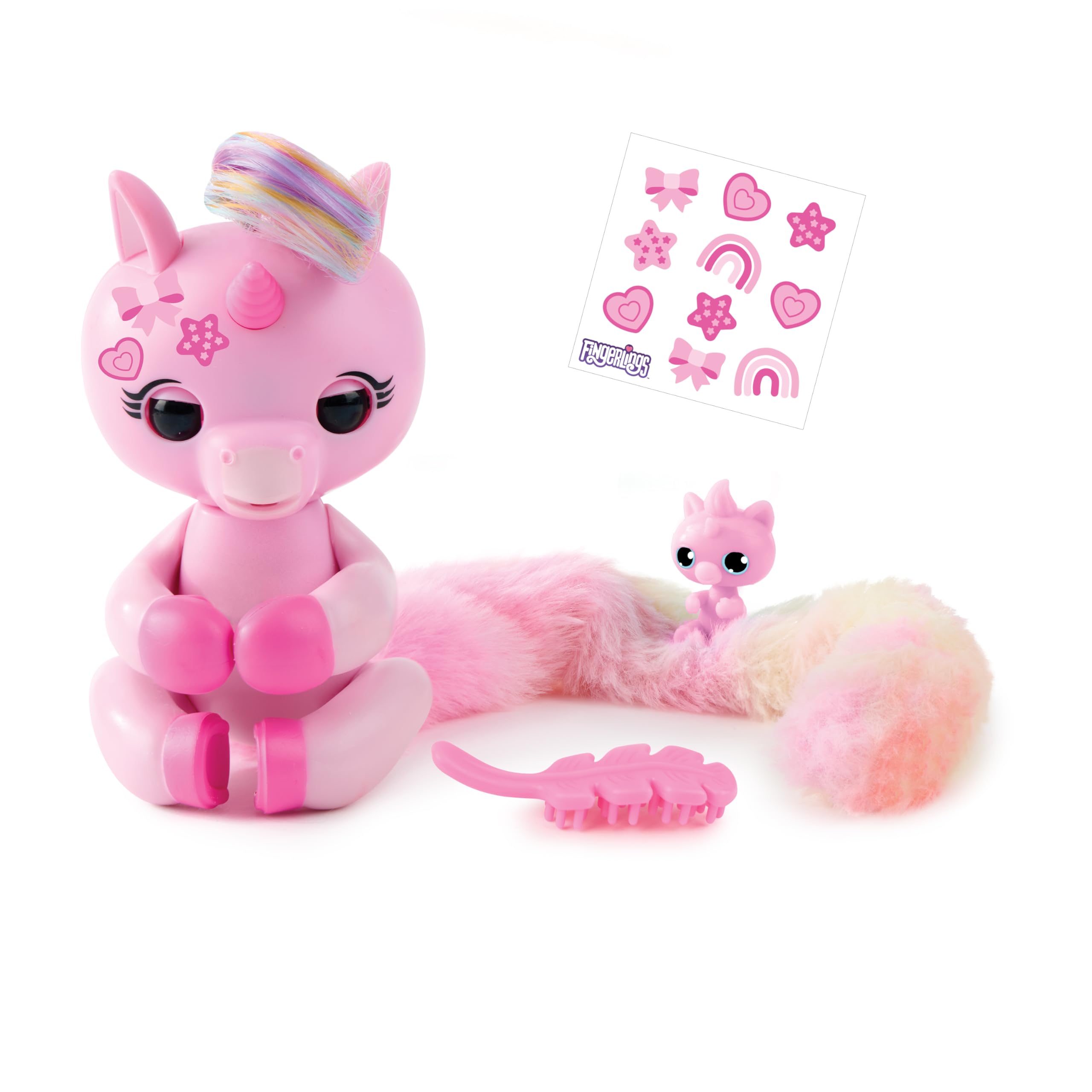 Fingerlings Snuggle Tails - Interactive Pink Unicorn (Evie) with Soft Tail & Brush, Ages 5+ 5