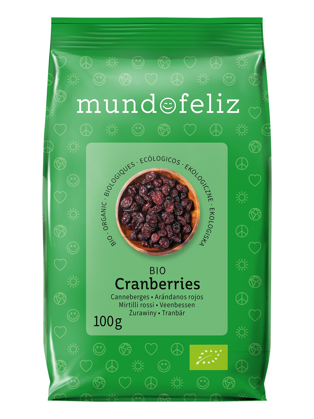 Mundo Feliz Organic Dried Cranberries - 5 x 100 g Pack | Unsweetened, No Added Sugar