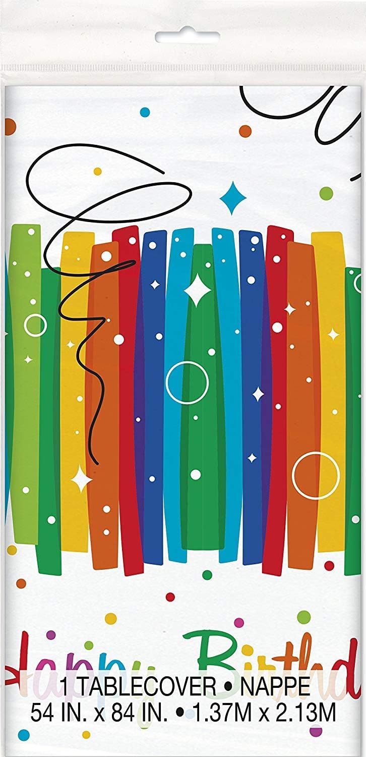 Plastic Rainbow Ribbons Birthday Tablecloth 7ft x 4.5ft - Rectangular Party Table Cover 3