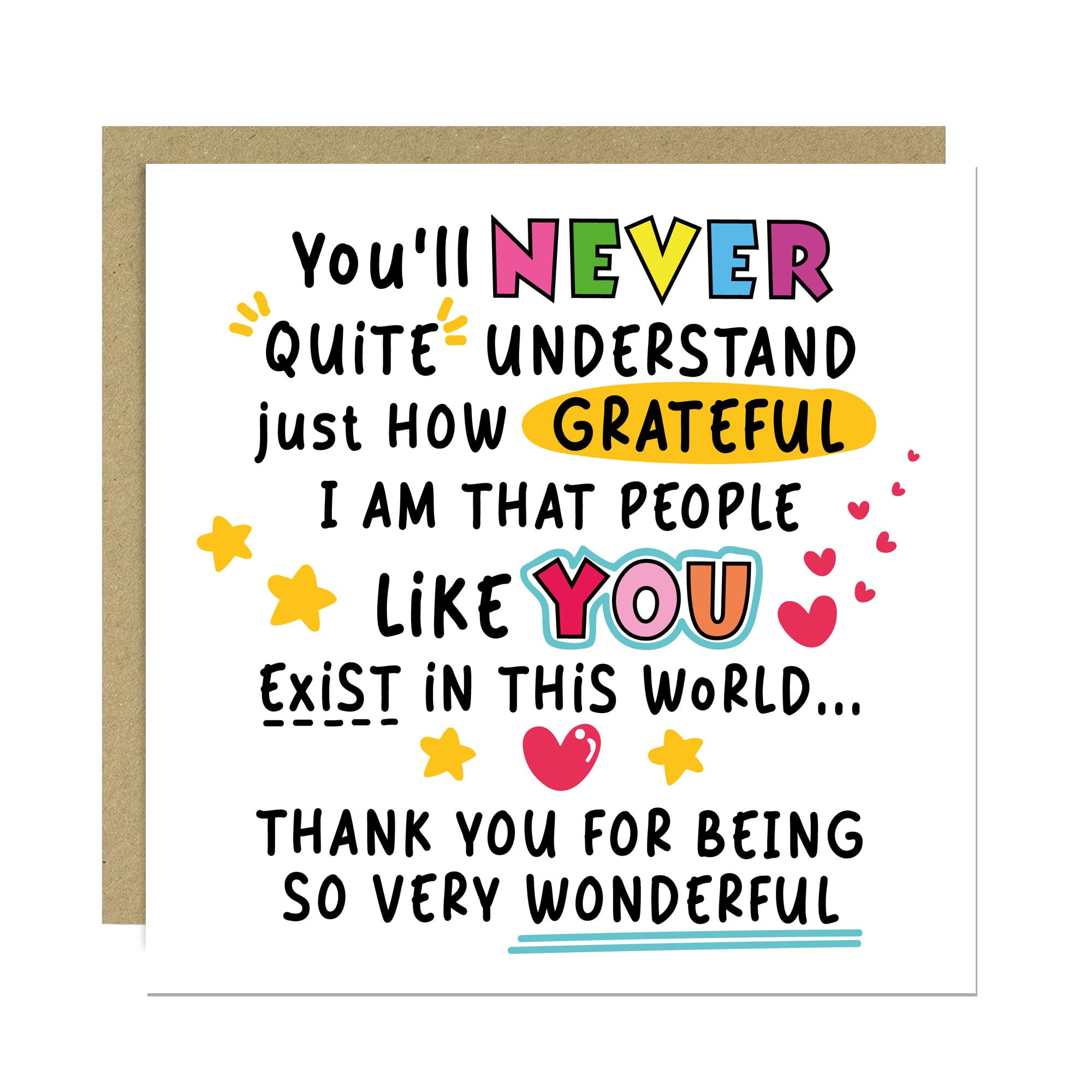 RED OCEAN Handmade Thank You Card - Square 14.5cm | 350gsm Matte Card | Brown Craft Envelope Included 1