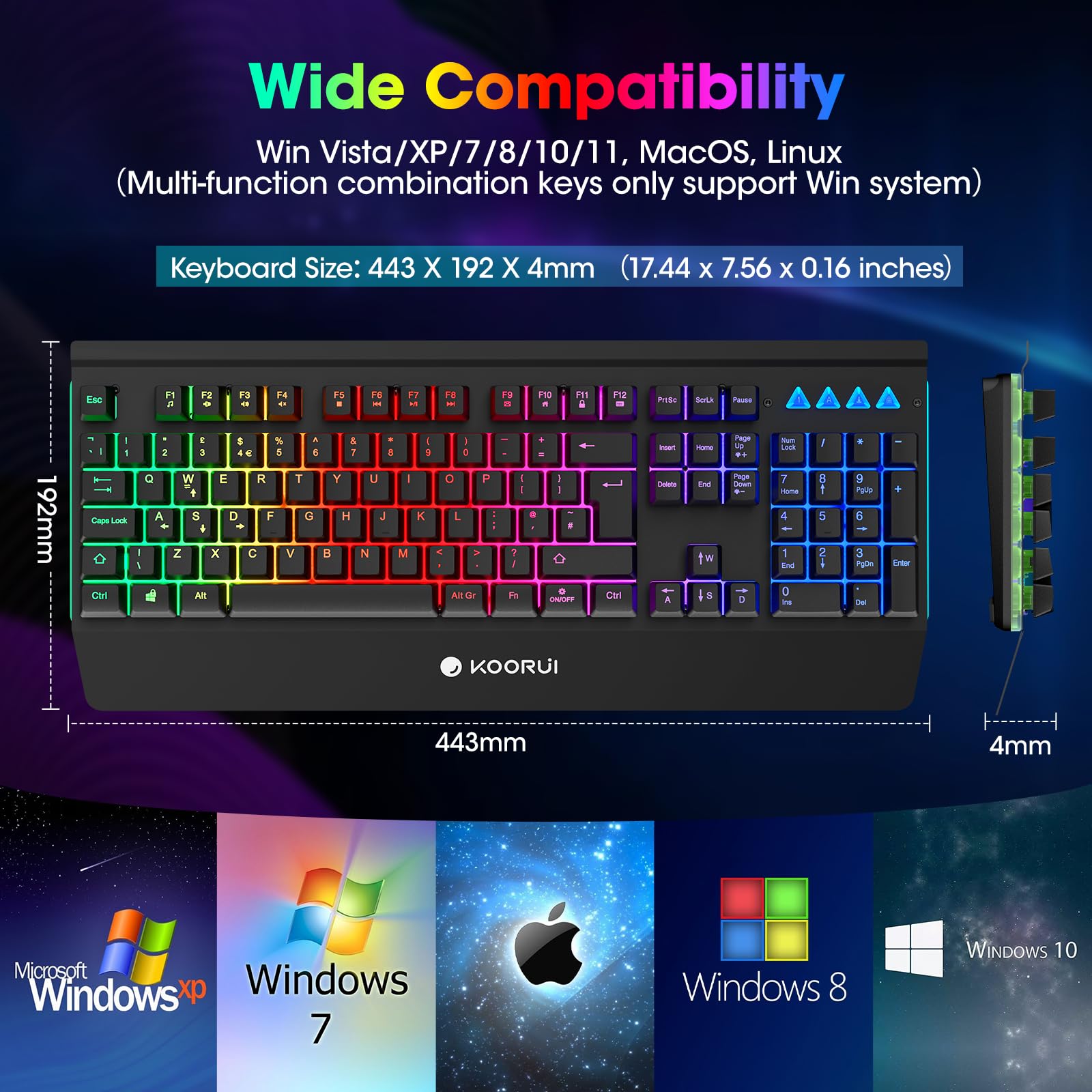 KOORUI Gaming Keyboard - Wired Mechanical Tactile Switch RGB Backlit 104-Key PC & Mac 6