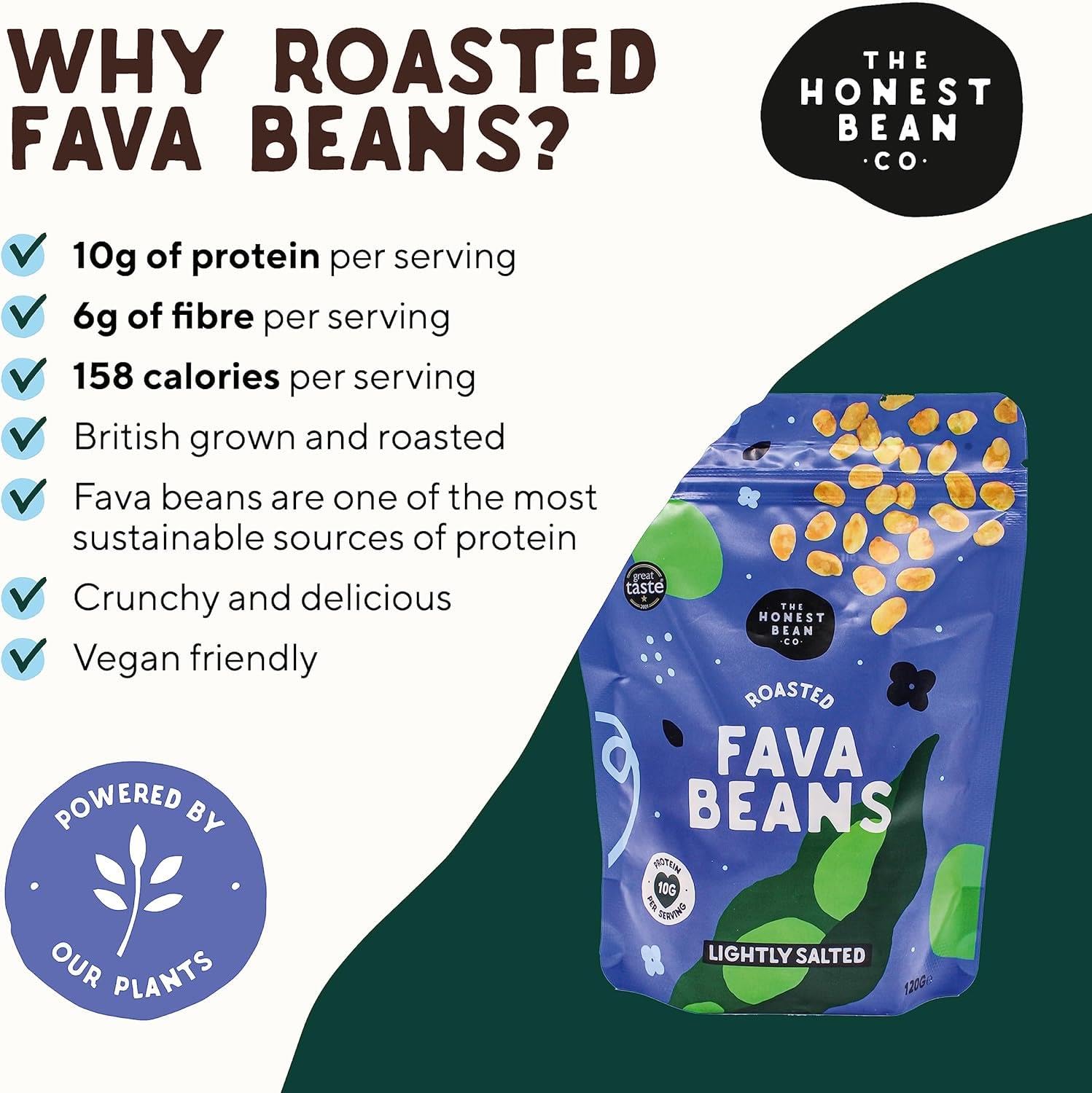 The Honest Bean Co Roasted Fava Beans Lightly Salted High Protein Vegan Snack 120g 5