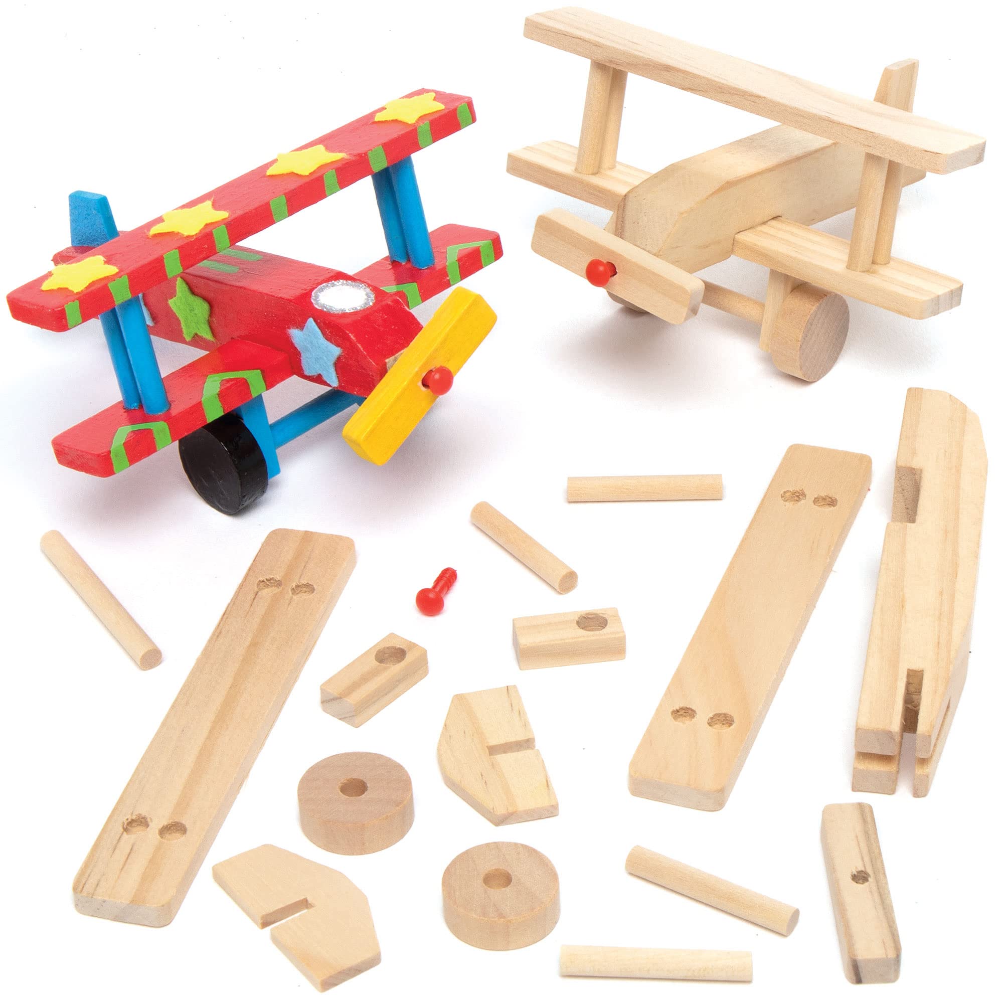Baker Ross 3D Wooden Aeroplane Kits (Pack of 2) - Pre-cut Wood Craft for Ages 5+ | 12cm Long