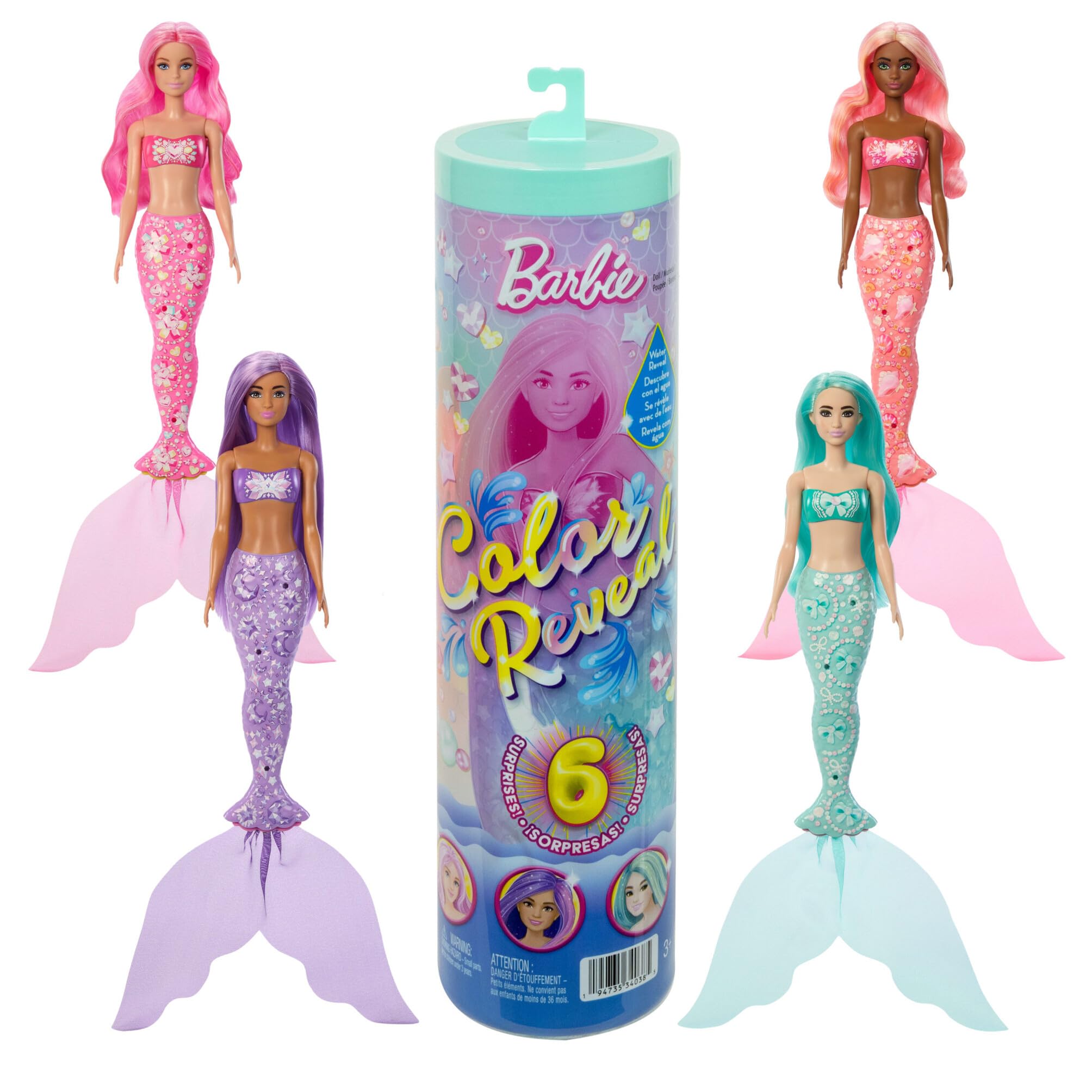 Barbie Color Reveal Mermaid Doll & 6 Surprises | Color Change Hair | Model JMW61
