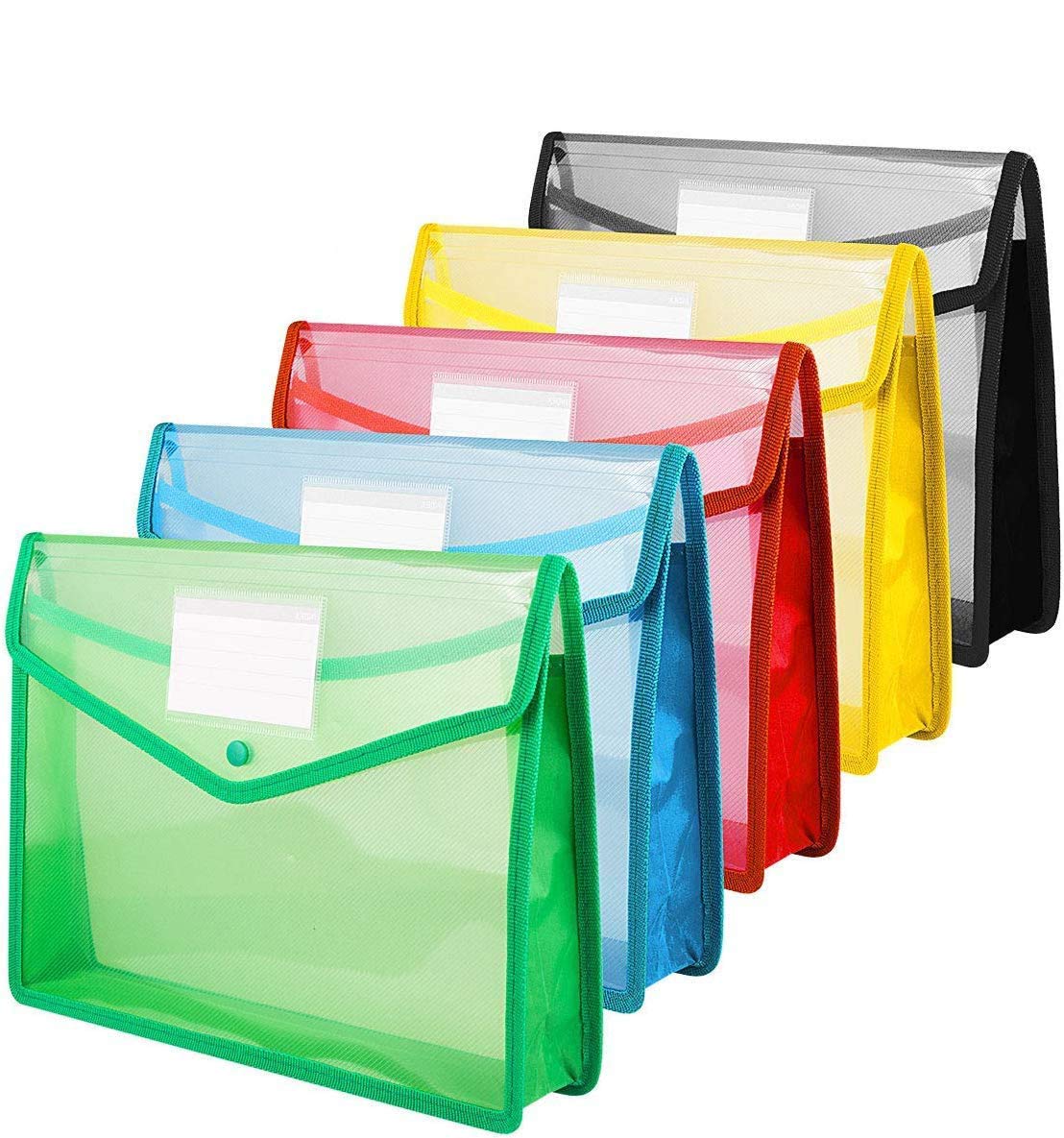 ASelected Document Pockets with Popper - A4 Plastic Envelope Wallets | 800 Sheet Capacity | Pack of 5 1