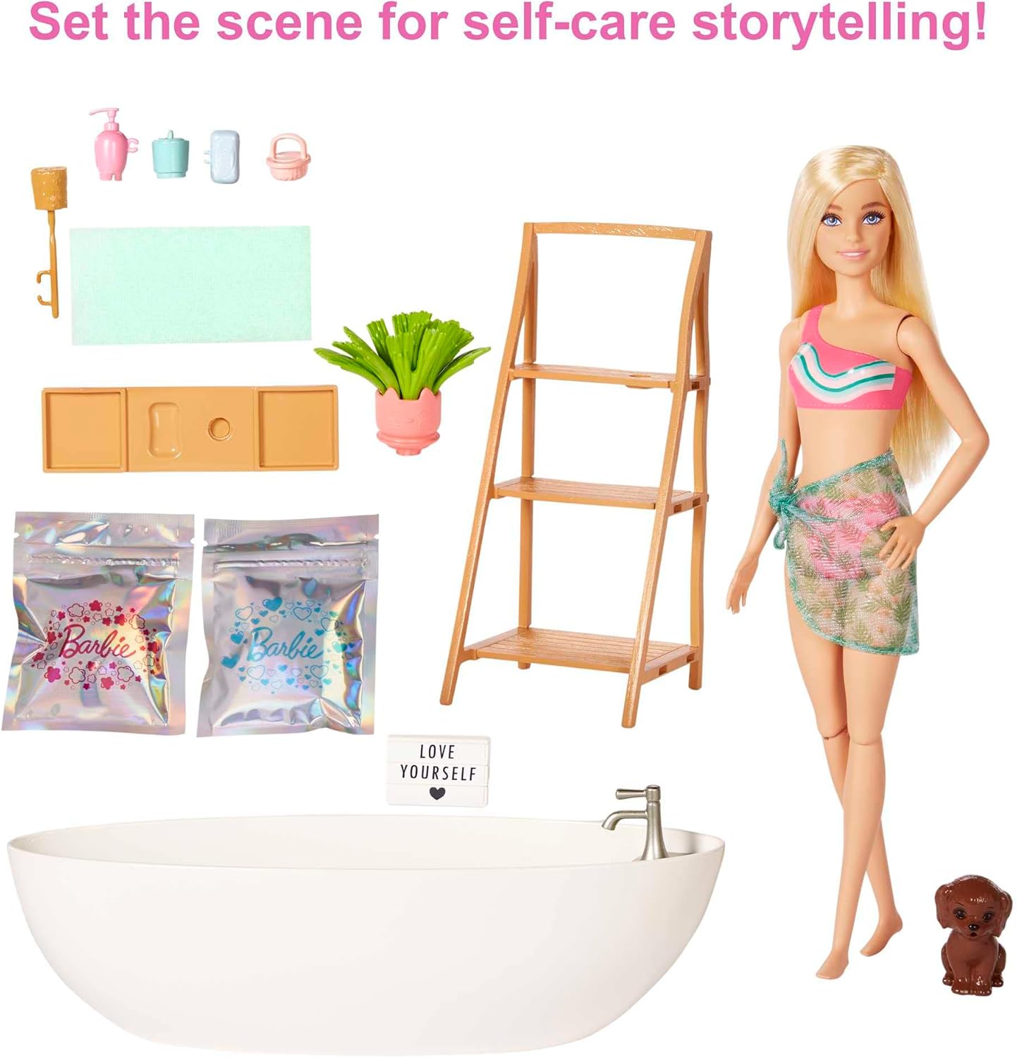 Barbie Confetti Bathtub Playset with Doll, Puppy & 17-Piece Accessories 7