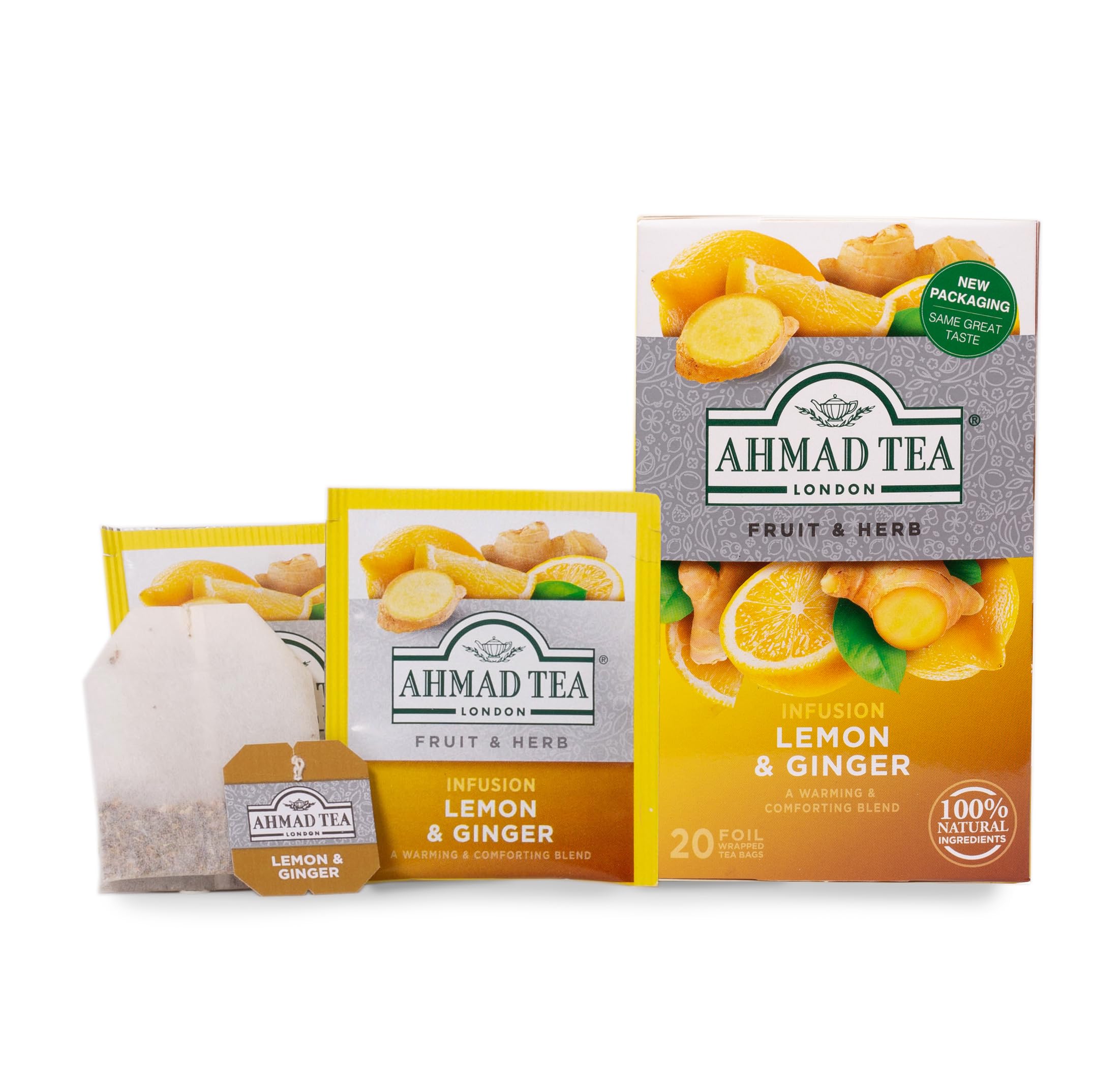 Ahmad Tea Lemon & Ginger Fruit & Herbal Infusion - 20 Individually Foil-Wrapped Teabags