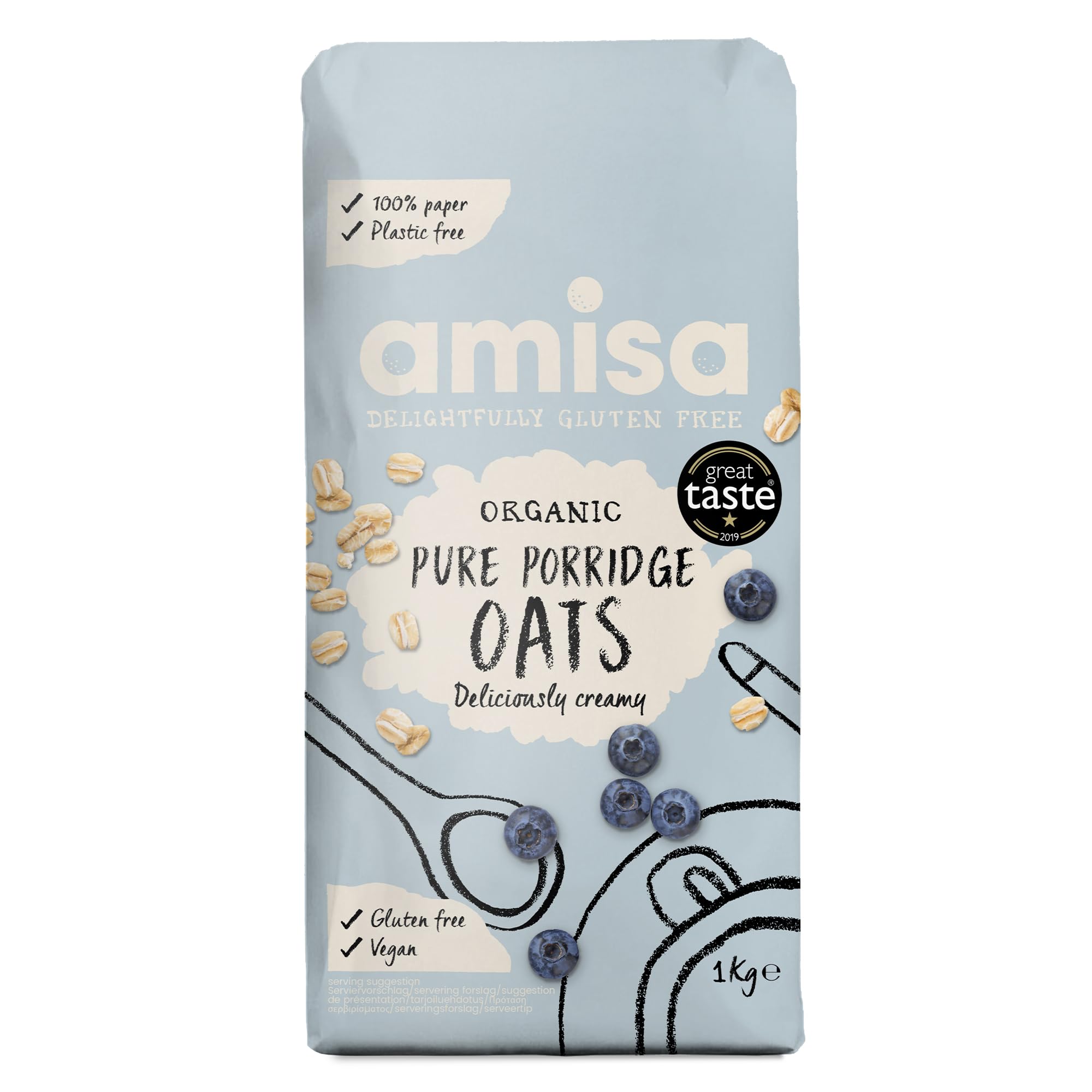 Amisa Organic Gluten-Free Porridge Oats, 1kg - Batch Tested, High Fibre, Wholegrain