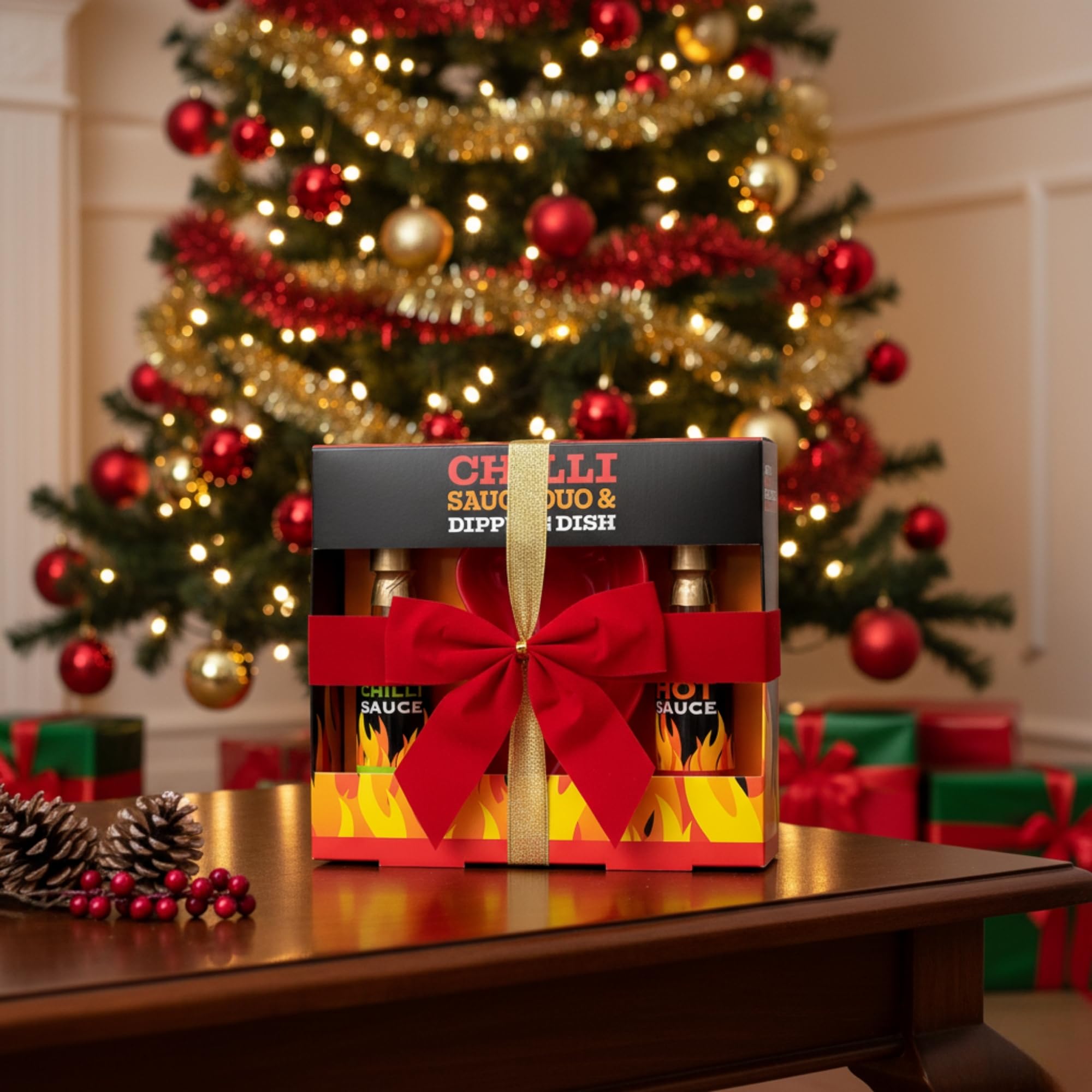 Hot Sauce Gift Set - Mild Green Chilli & Habanero Sauce Duo with Chilli Shaped Dipping Dish 17