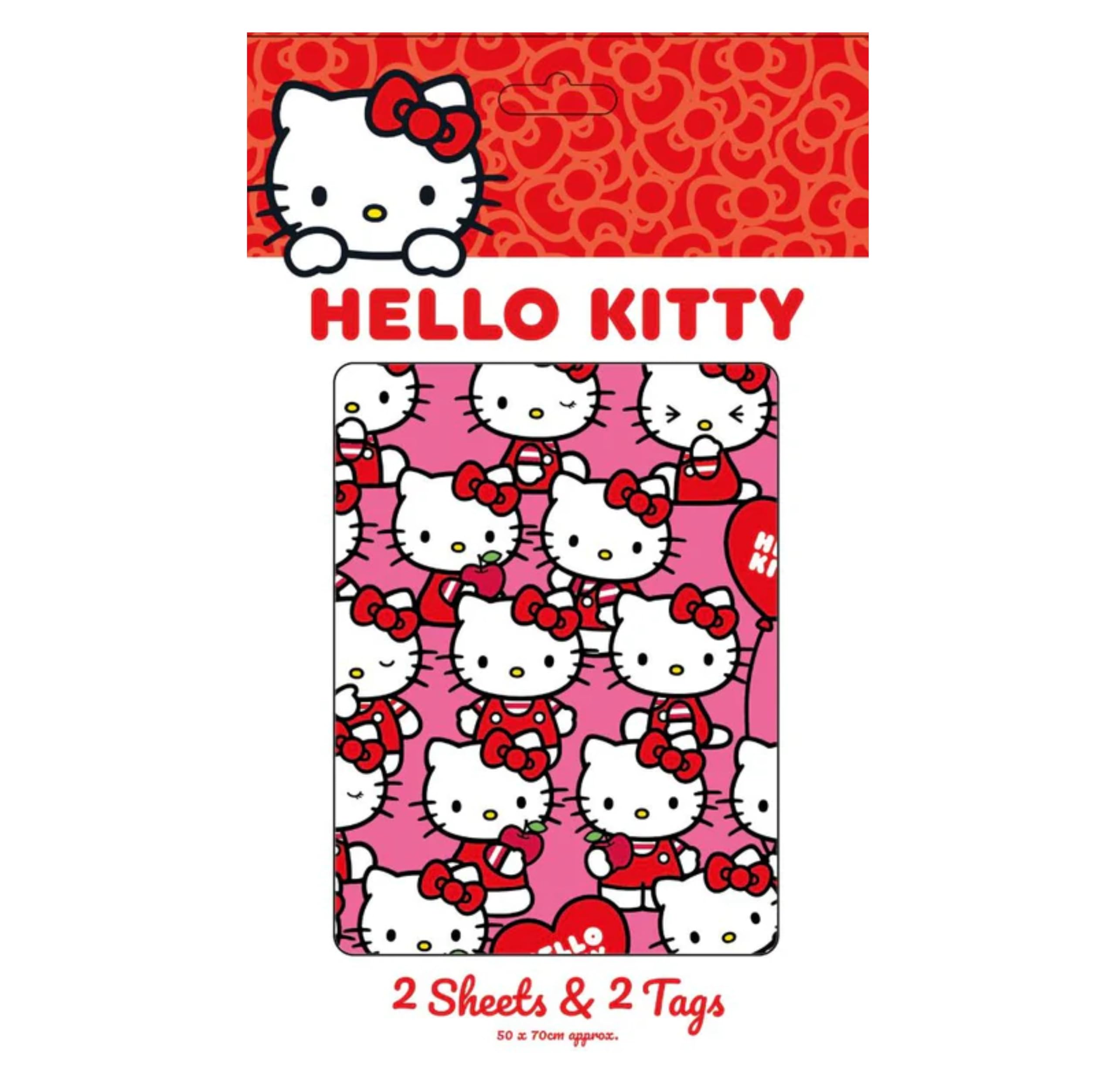 Danilo Promotions LTD Hello Kitty Wrapping Paper - 2 Sheets & 2 Tags | Red | Recycled Material