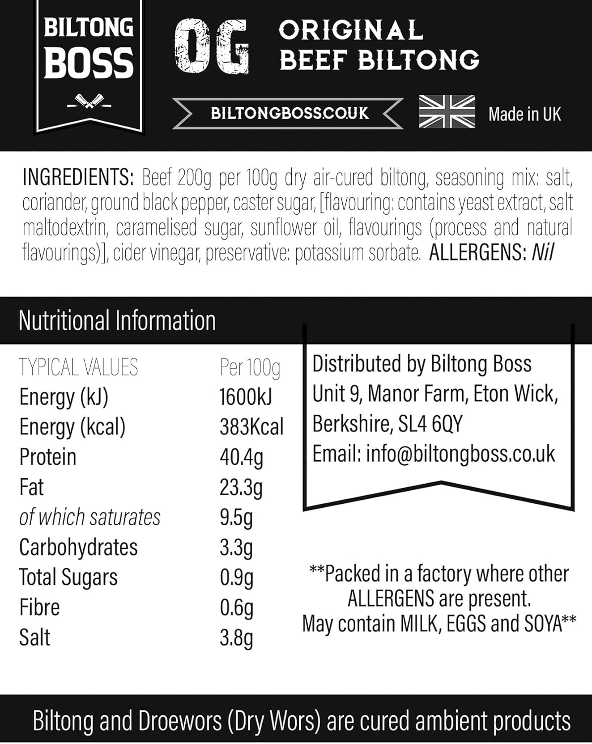 Biltong Boss - Original Boss Beef Biltong High Protein Snack 200g