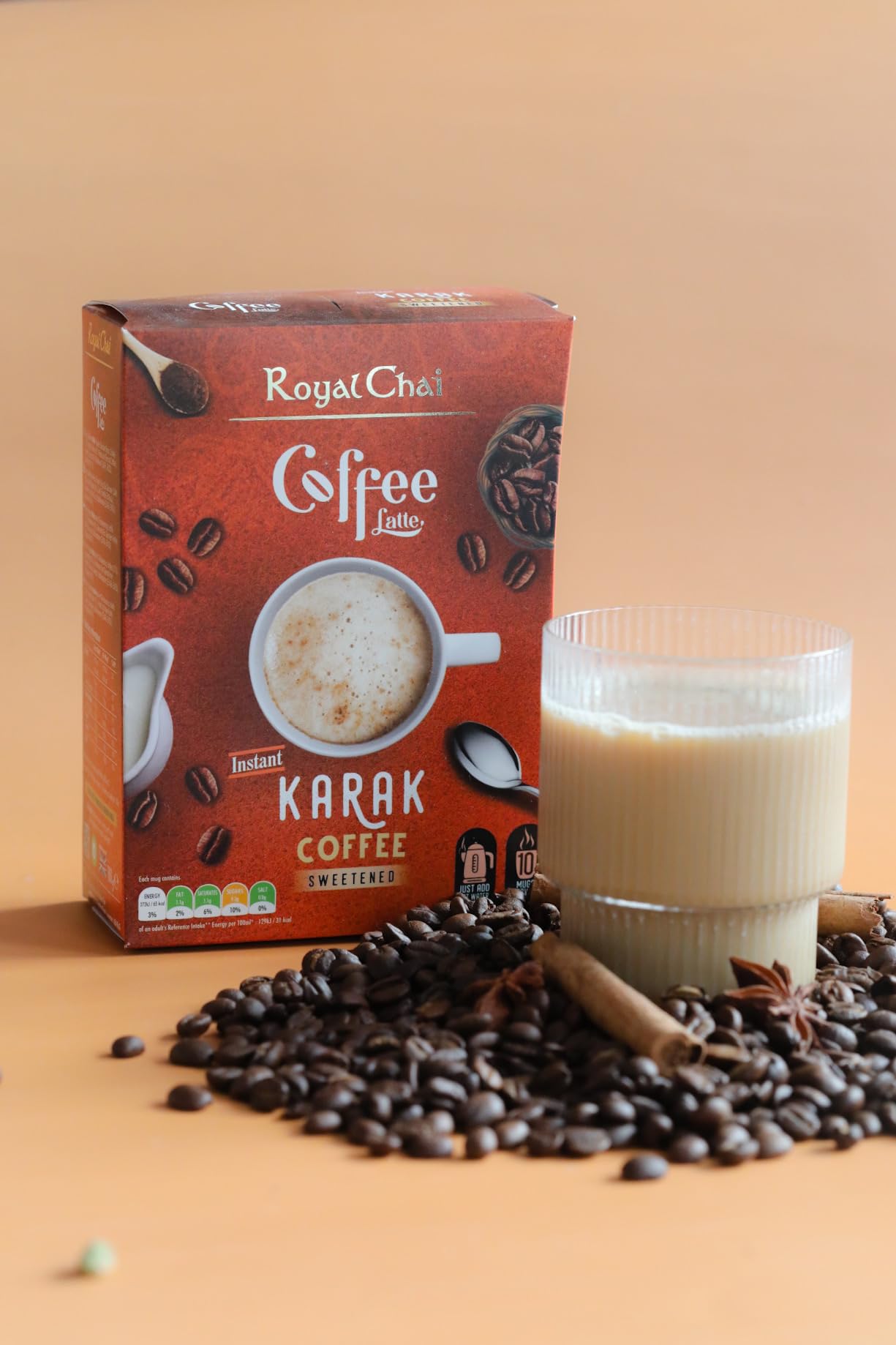 Royal Chai Coffee Latte Karak Sweetened - 10 Single Serving Sachets