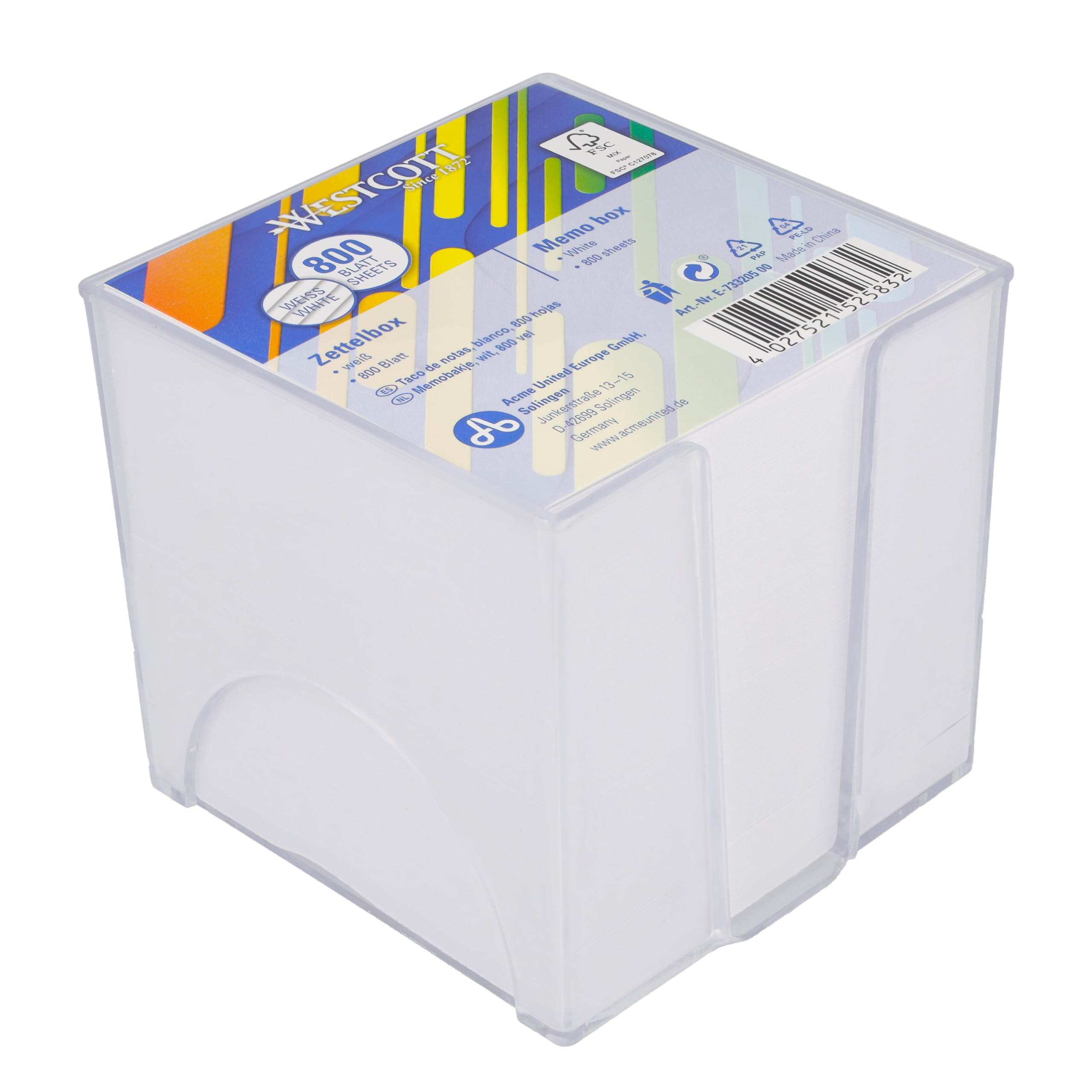 Westcott Note Block White 800 Sheets | 9 x 9 cm Memo Block in Dispenser Box | FSC Certified 1