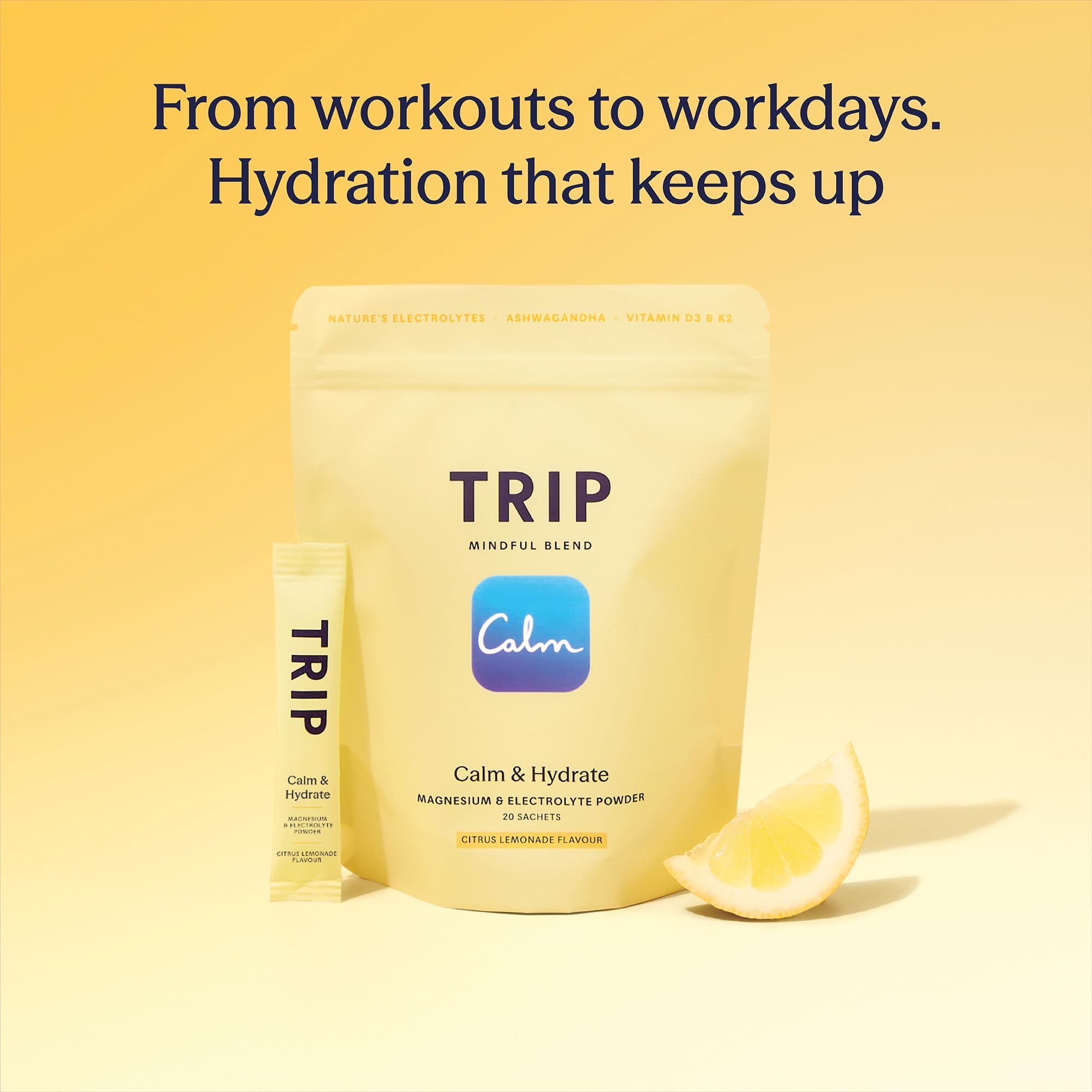 TRIP Calm & Hydrate Electrolyte + Magnesium Powder Citrus Lemonade | On-The-Go Sachets 3