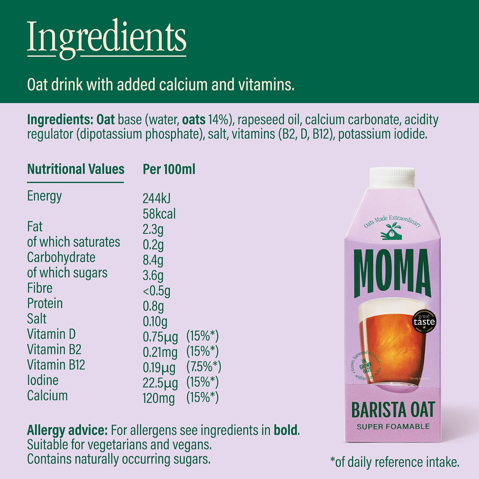 MOMA Barista Oat Drink - 750ml - Plant-Based, Vegan, No Added Sugar 3