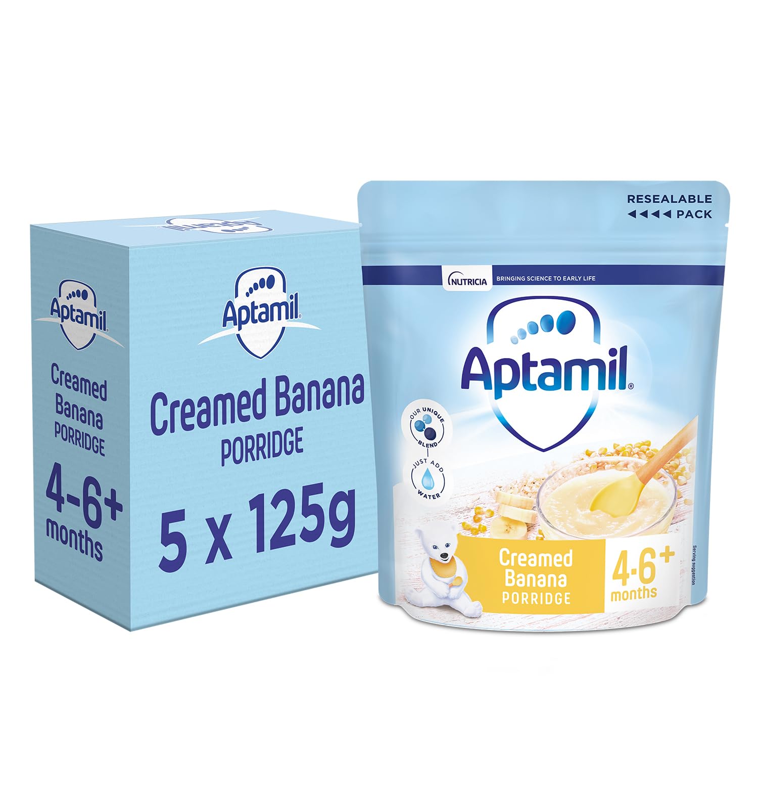 Aptamil Creamed Banana Porridge Baby Food Cereal, 4-6+ Months, 125g