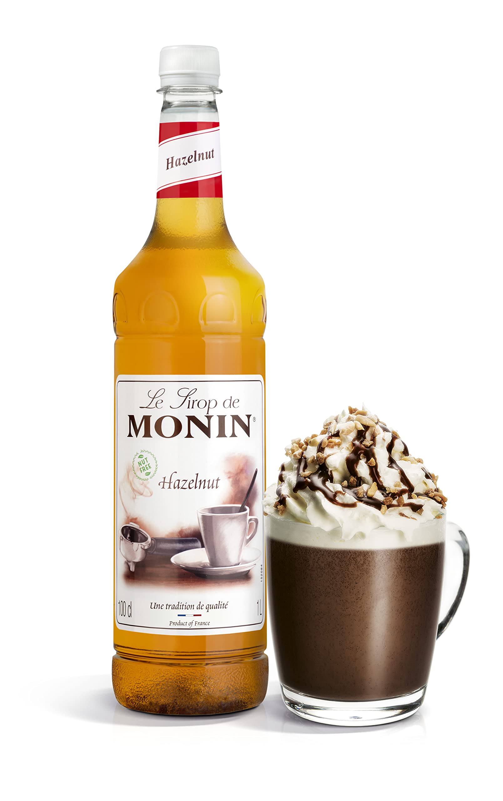 MONIN Premium Hazelnut Nut Free Syrup 1L - Vegan, Halal, Kosher - for Coffee, Cocktails, Frappes 4