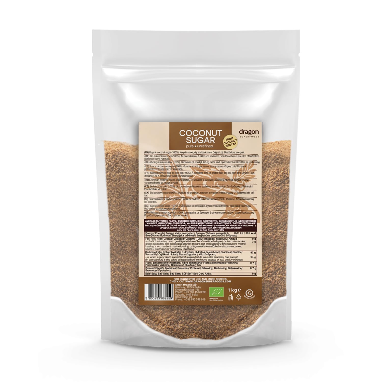 Dragon Superfoods Organic Coconut Sugar - Natural Sweetener | 100% Organic | 1 kg