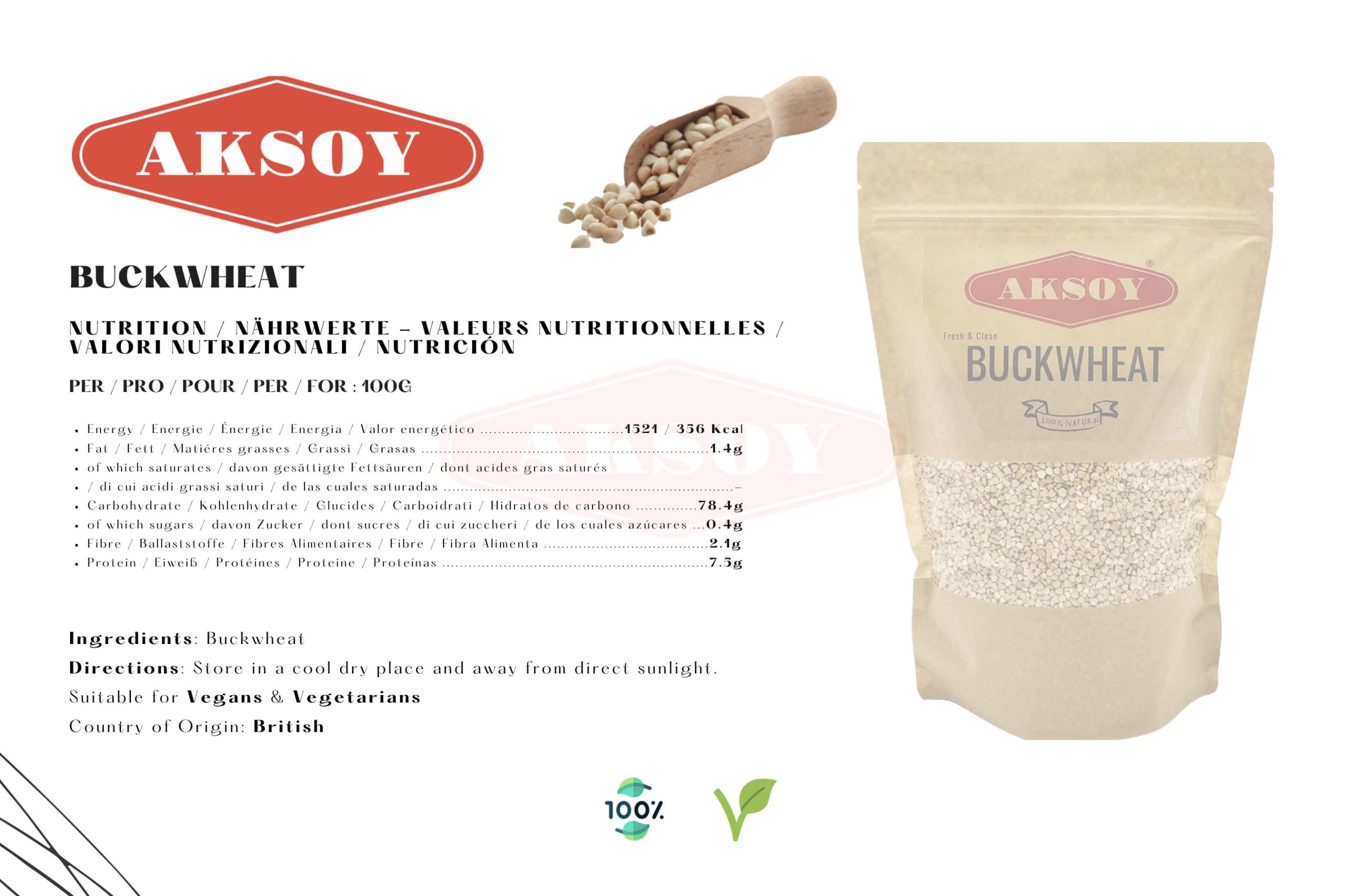 AKSOY Buckwheat 1.25KG Hulled Buckwheat Groats – Raw, Vegan, Non-GMO Whole Grain 5
