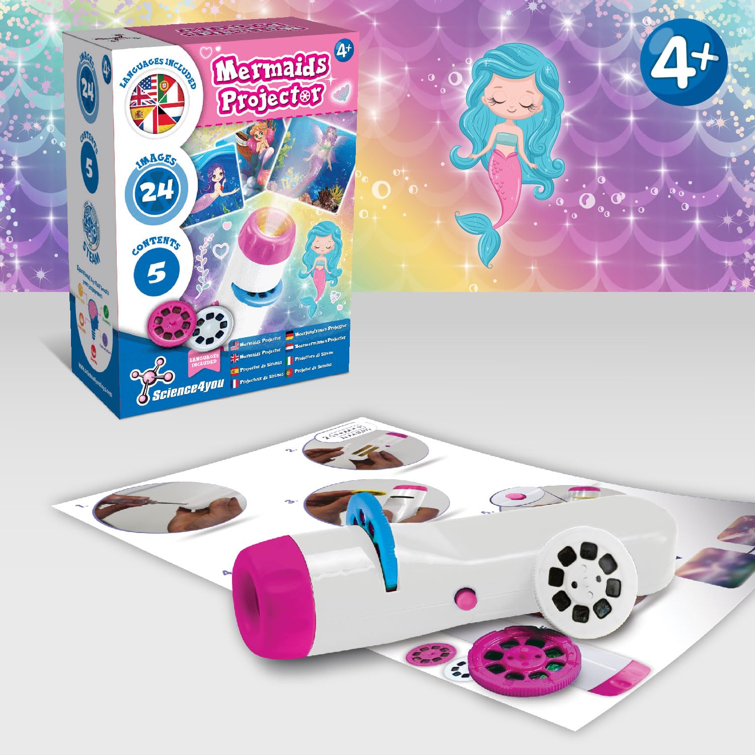 Science4you Mermaids Torch Projector for Kids 4+ - 24 Image Slide Discs & Educational Book 3