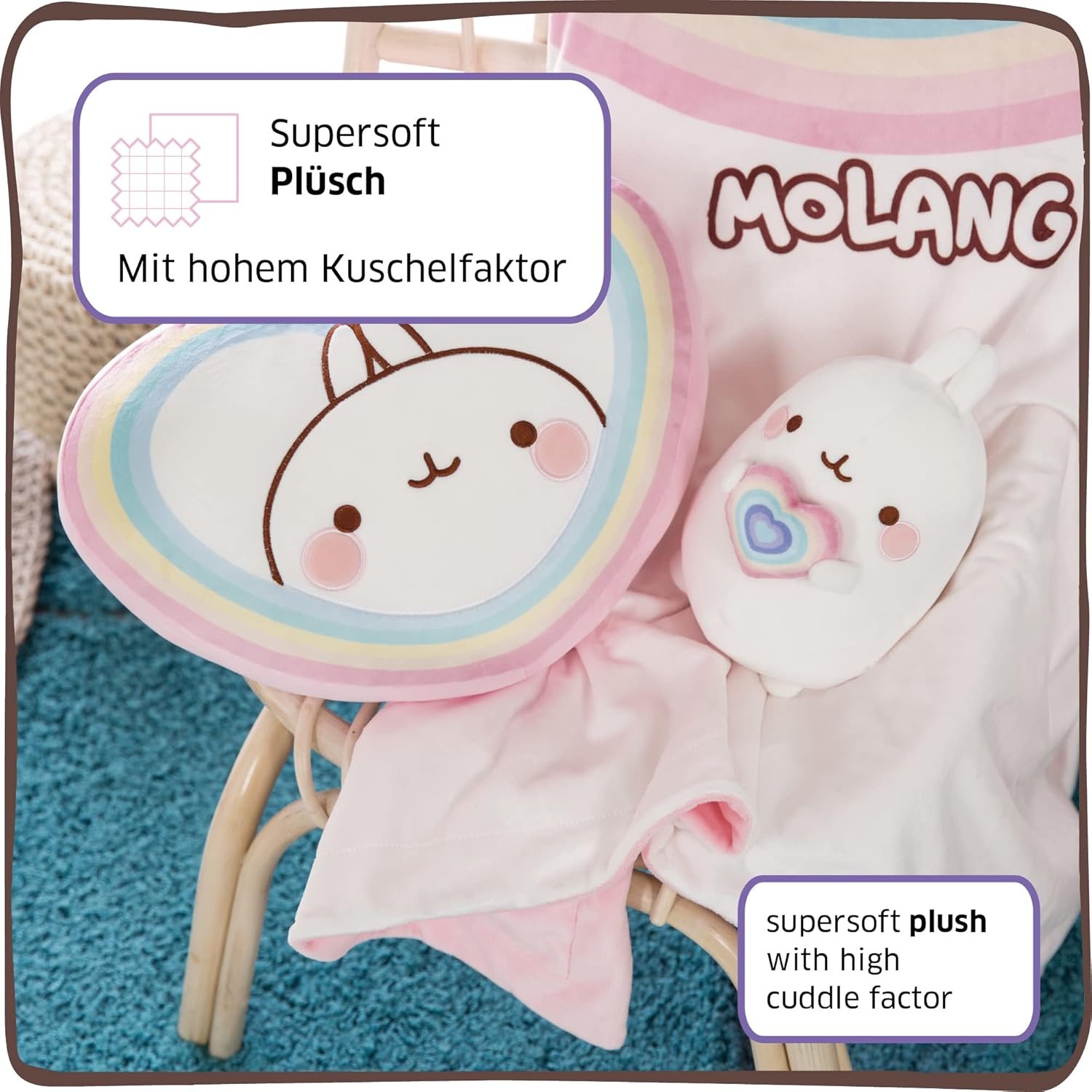 Nici Cuddly Toy Molang with Rainbow Heart 12 cm - Super Soft Plush Stuffed Animal 3