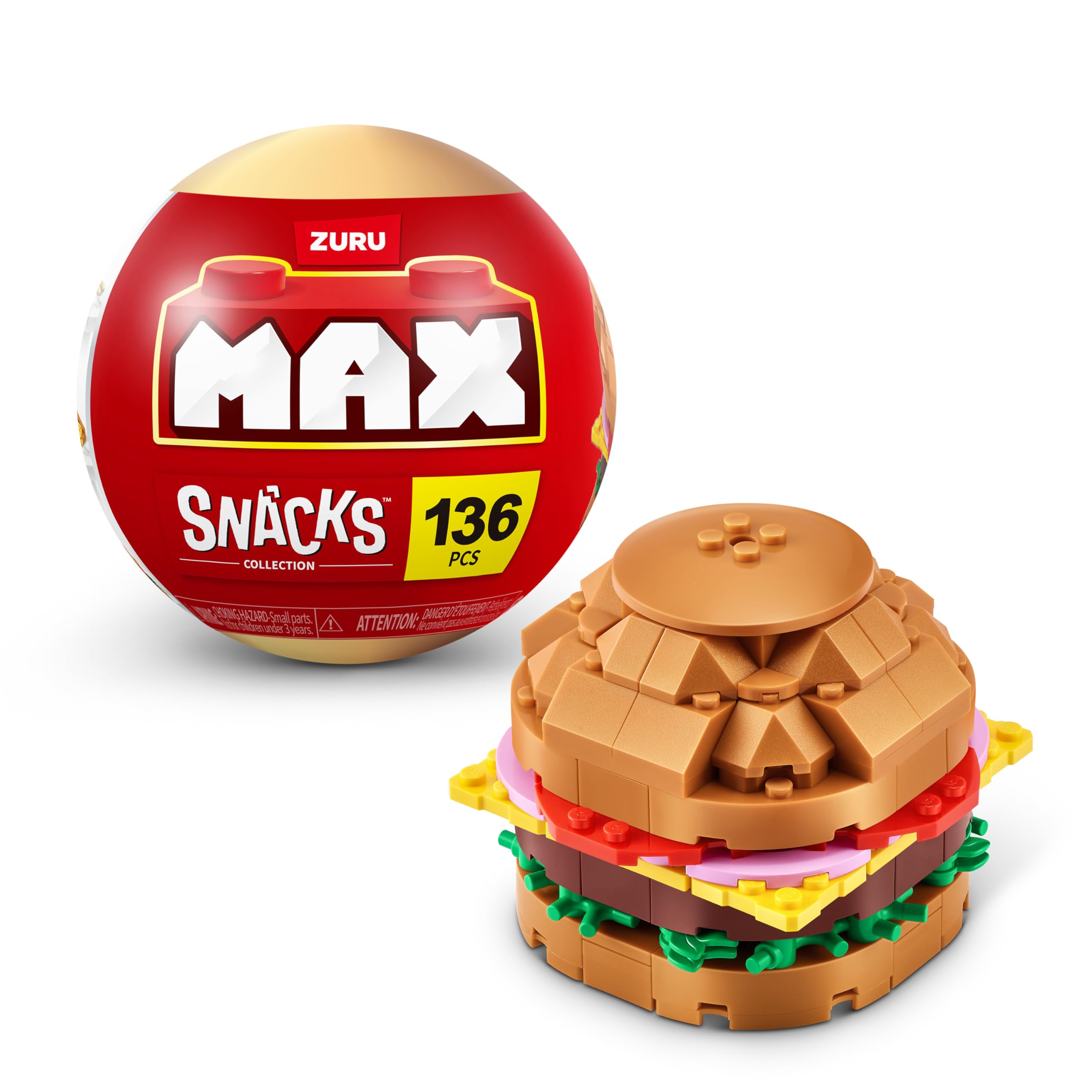 MAX Premium Snacks Building Bricks - Hamburger Collectible Toy Set for Ages 3+