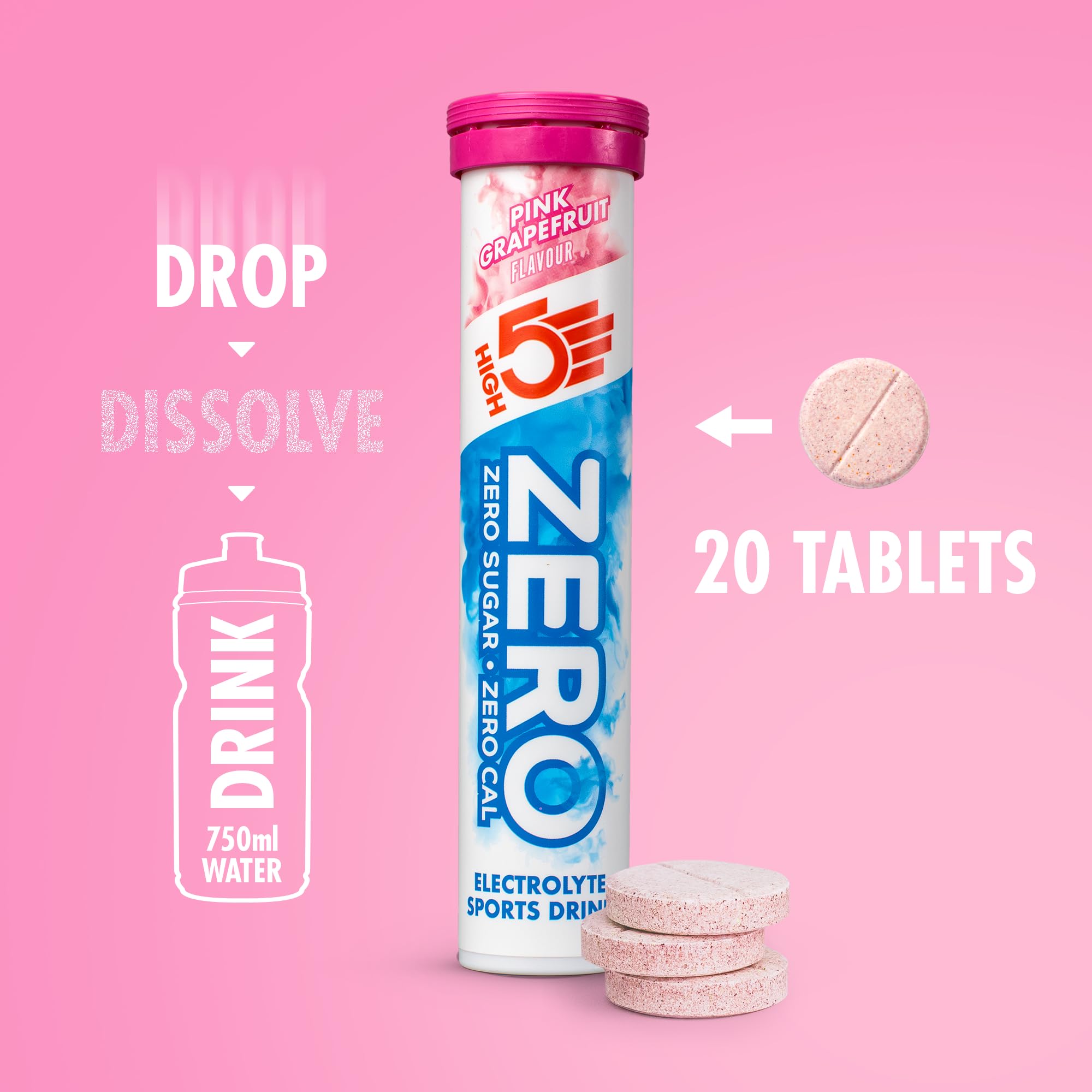 HIGH5 Zero Electrolyte Tablets - Pink Grapefruit - Sugar-Free Hydration with Vitamin C - 160 Tablets (Pack of 8) 3