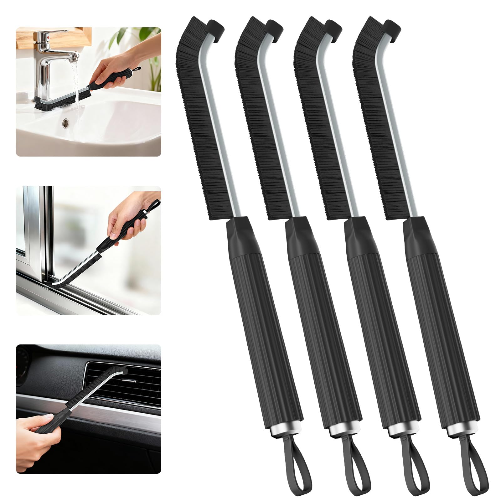 Oderra Crevice Cleaning Brush - 3mm Hard Bristle, 4 Pcs, Black 1