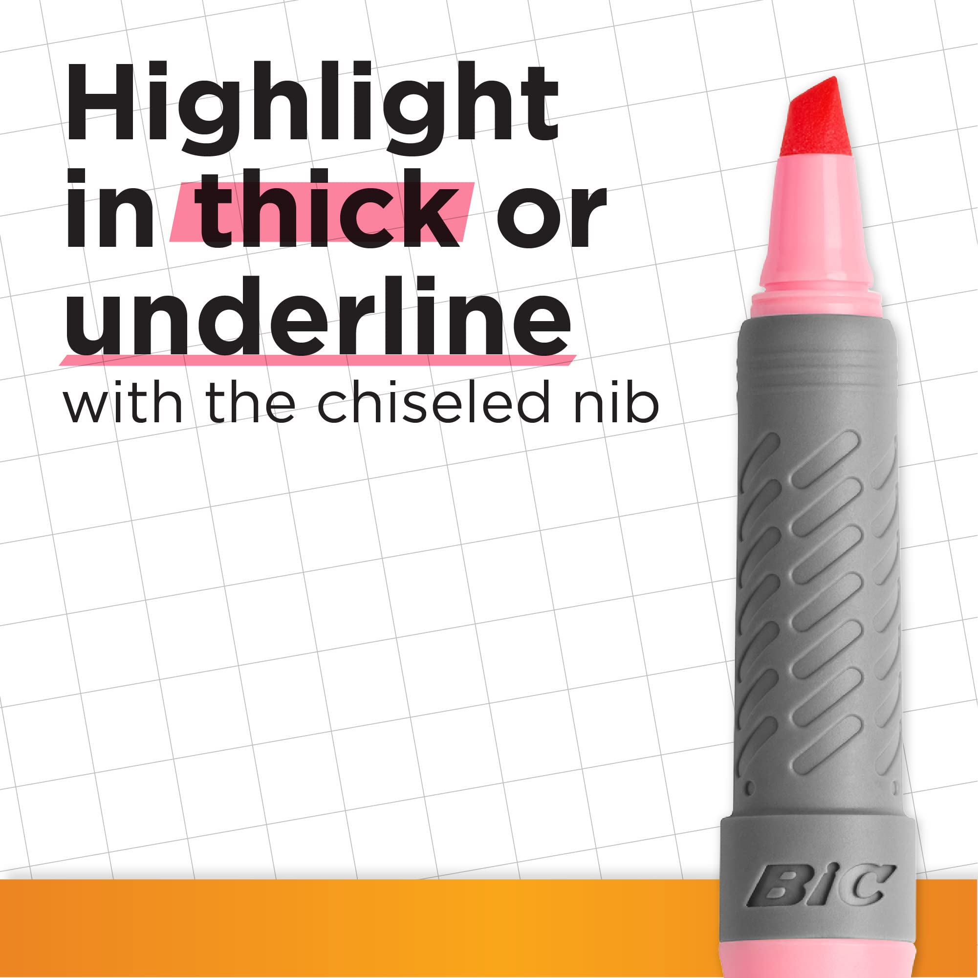 BIC Highlighter Grip Pastel Marker Pens - Adjustable Chisel Tip, Water-Based Ink | Pack of 6 3