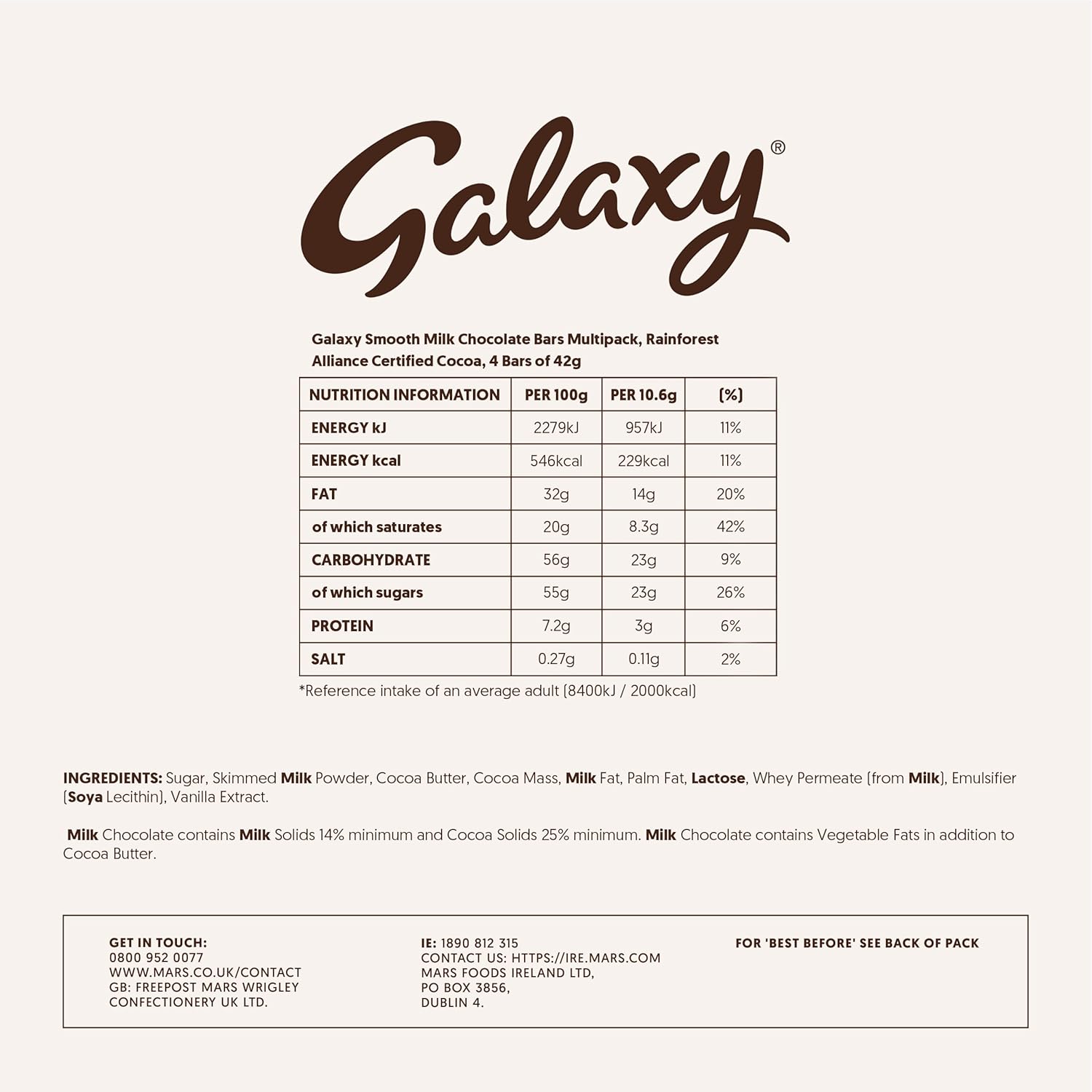 Galaxy Smooth Milk Chocolate Bars, Sharing Pack, 4 x 42g 6