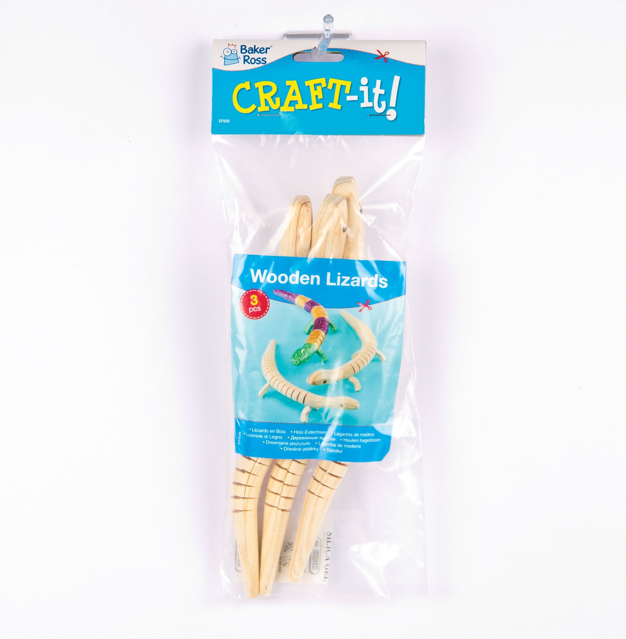 Baker Ross Flexible Jointed Wooden Lizards Craft Kit - Pack of 3, 22cm Long