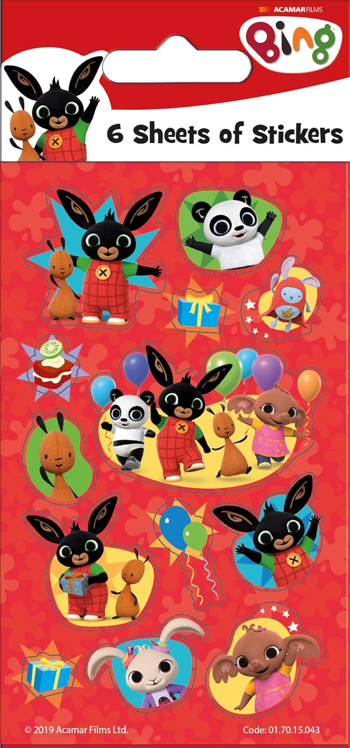 Paper Projects Bing Party Bag Stickers (6 Sheets) - Red, 12.5cm x 7.5cm 3