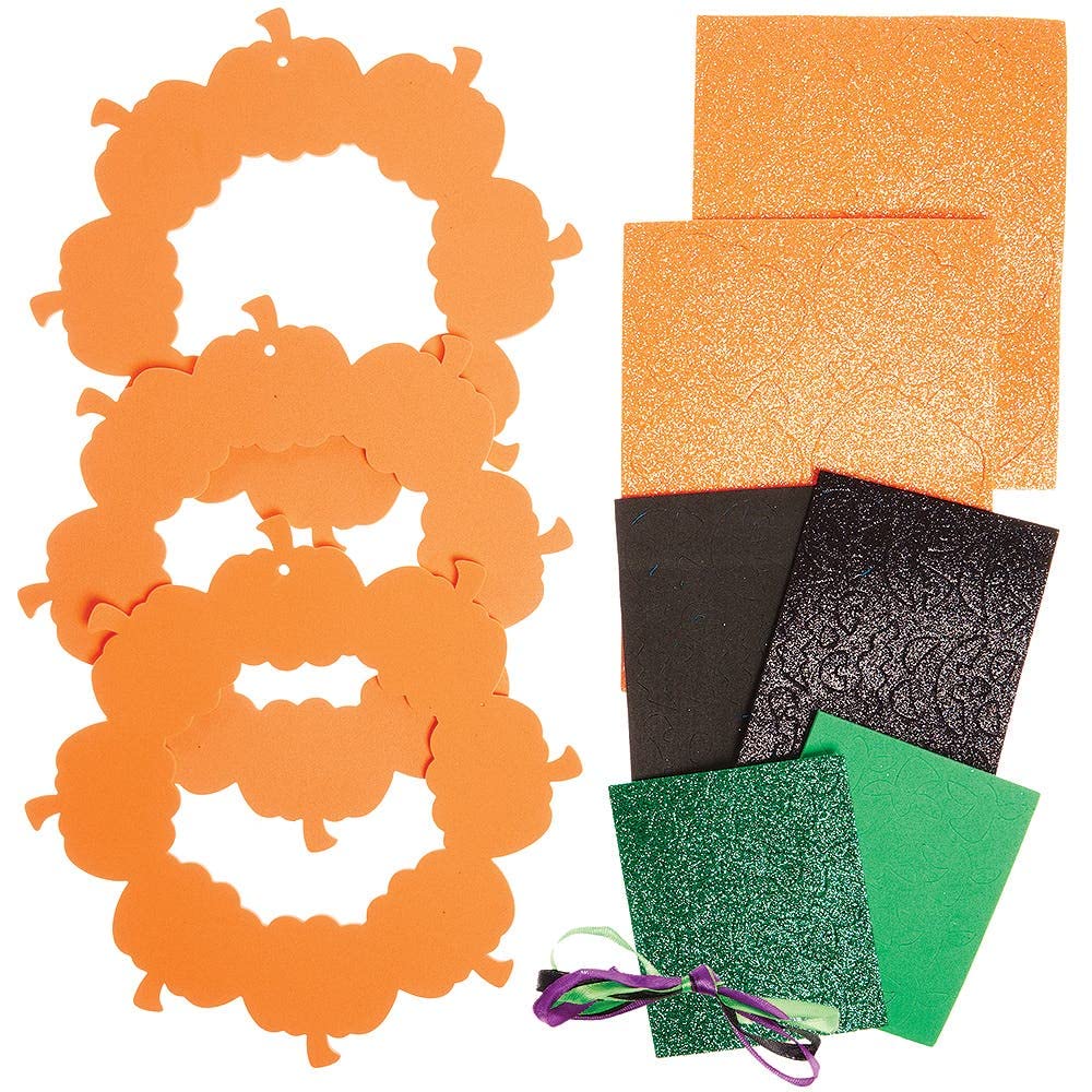 Baker Ross FX251 Pumpkin Mix and Match Wreath Kits - Pack of 3, Halloween Craft Kit 3