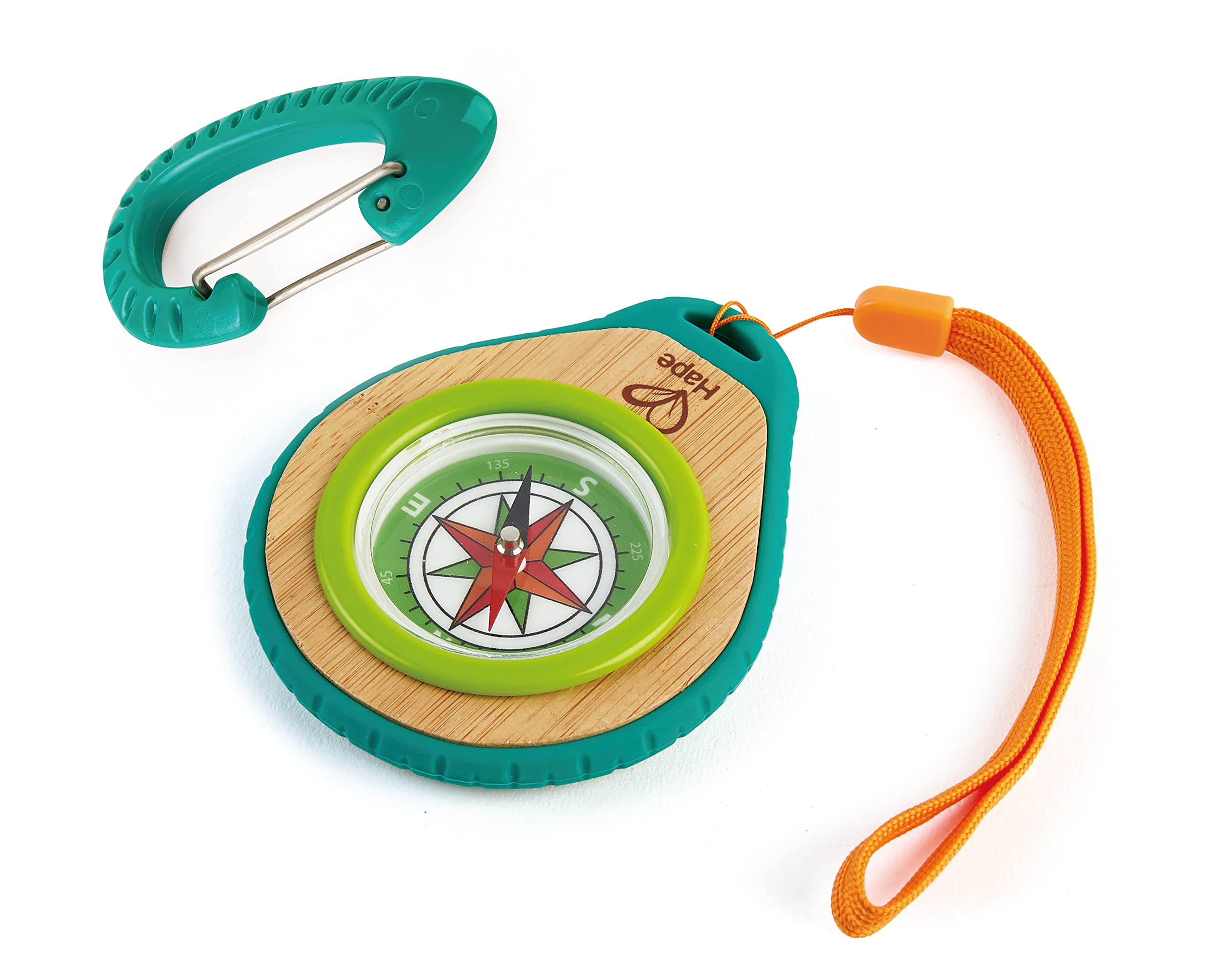Hape Compass Set Outdoor Toy - Sustainable Bamboo | Fully Functioning Compass | Includes Carabiner Clip