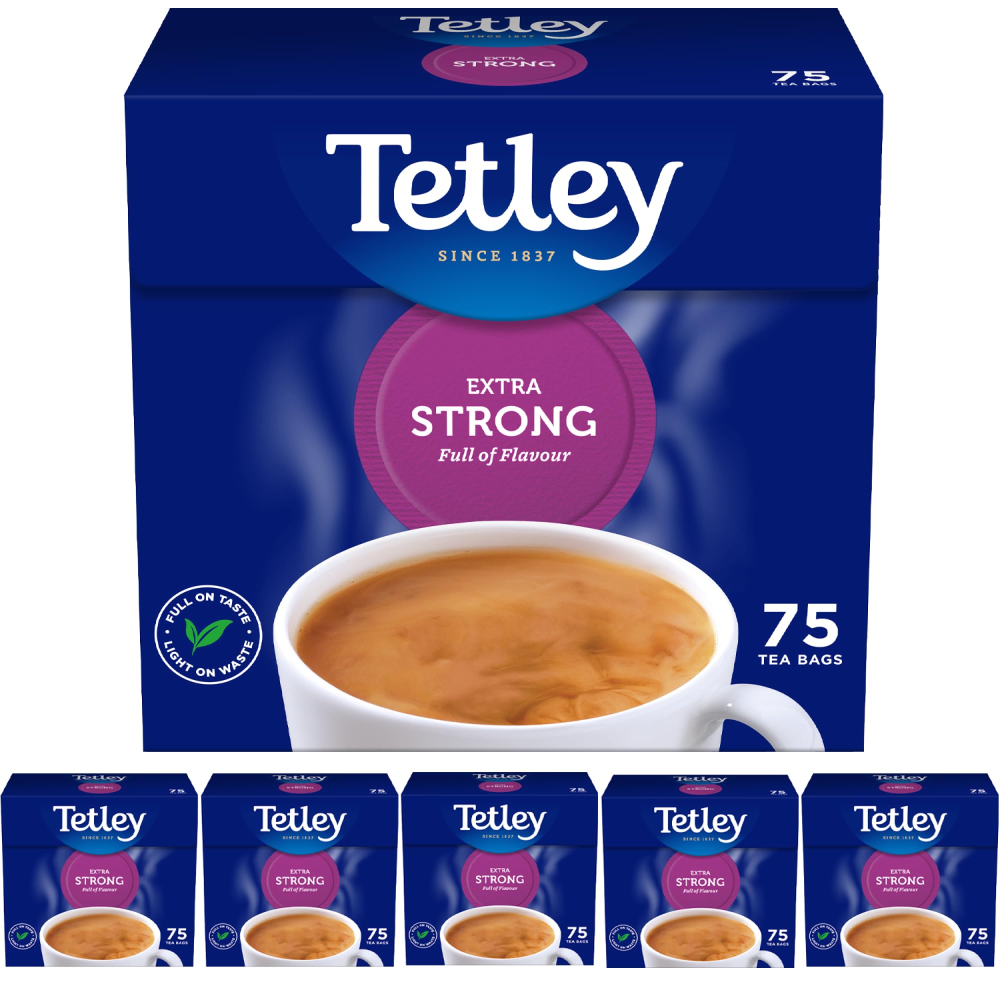 Tetley Extra Strong Black Tea Bags - 450 Bags (6 x 75) - Bold Assam Blend, Rainforest Alliance Certified