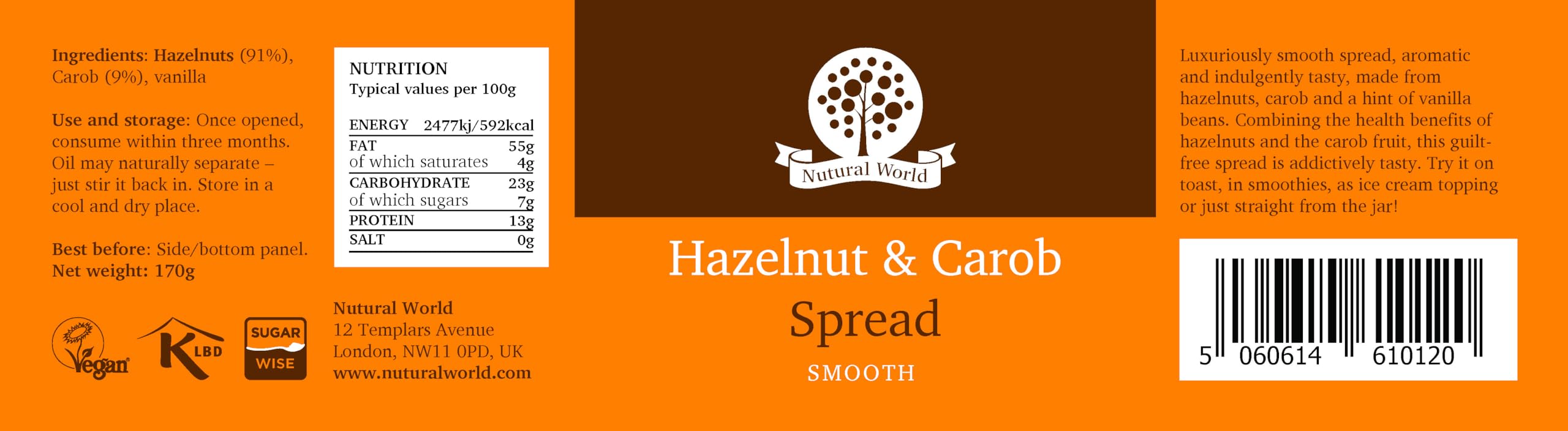 Nutural World Smooth Hazelnut and Carob Spread (170g) - Artisan, Vegan, Sugar-Free 3