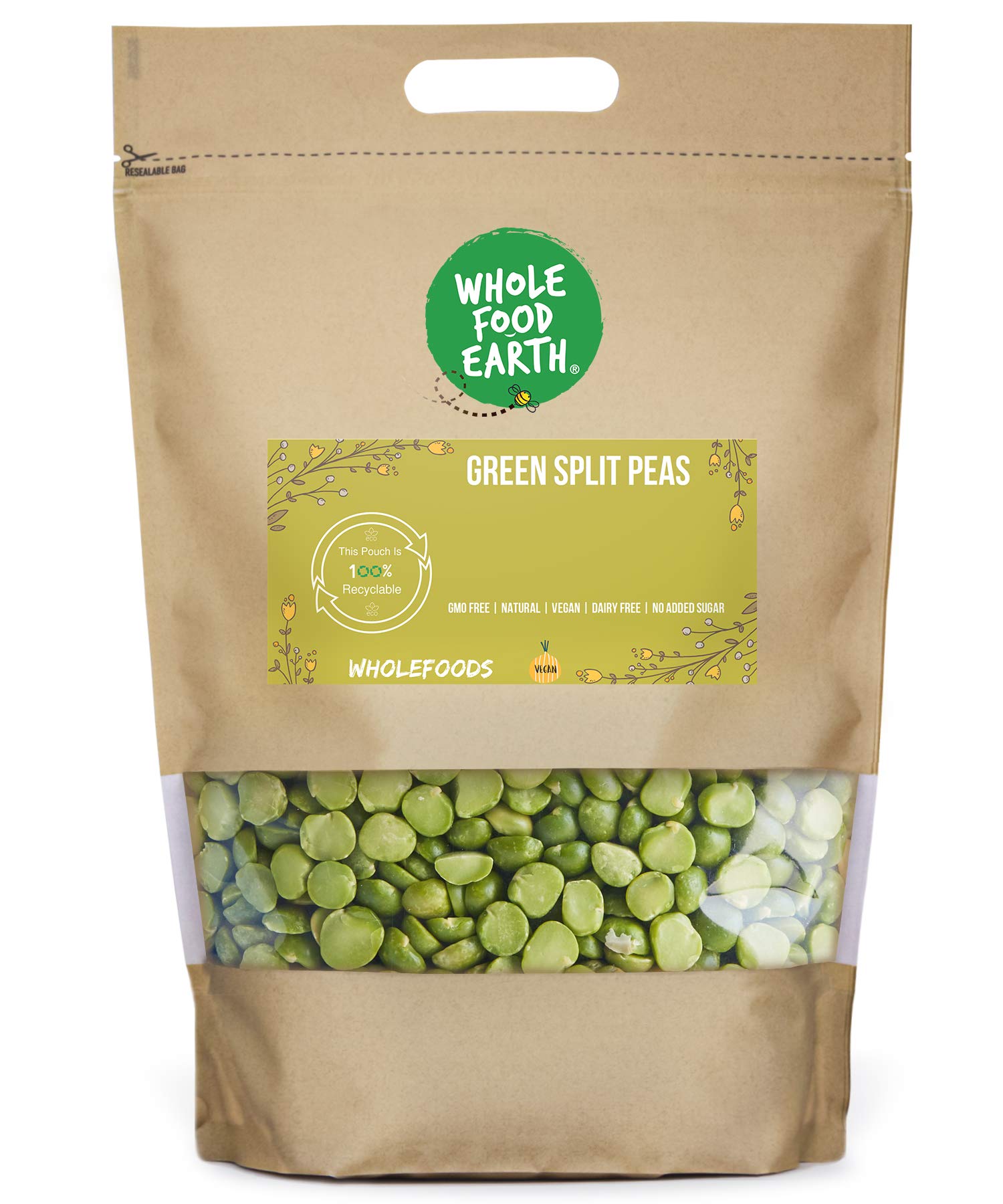 Wholefood Earth Green Split Peas 500g | Organic | GMO-Free | High Fibre | High Protein | Vegan