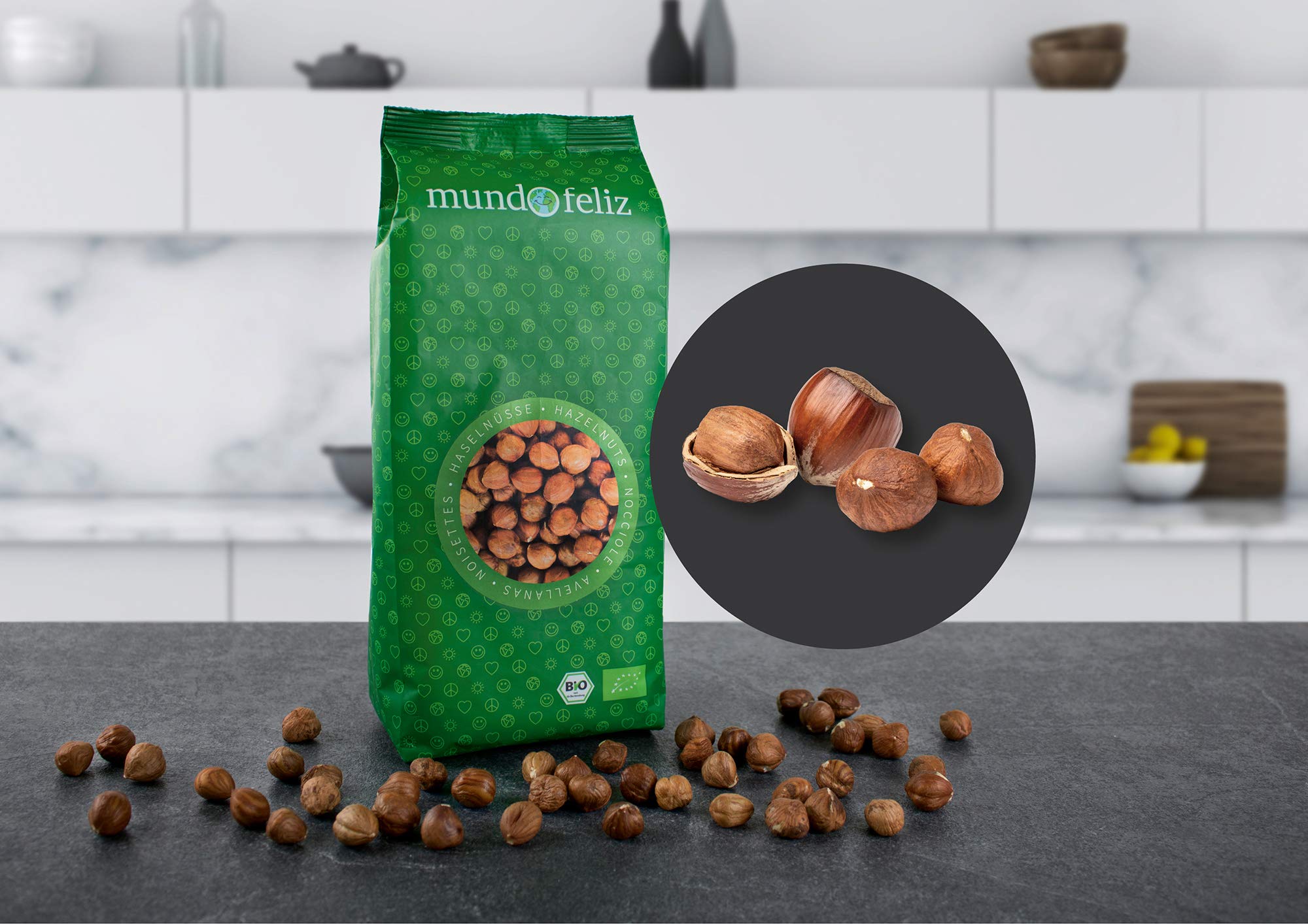 Mundo Feliz Organic Raw Hazelnuts - 2 x 500g Pack | Unsalted, Vegan-Friendly
