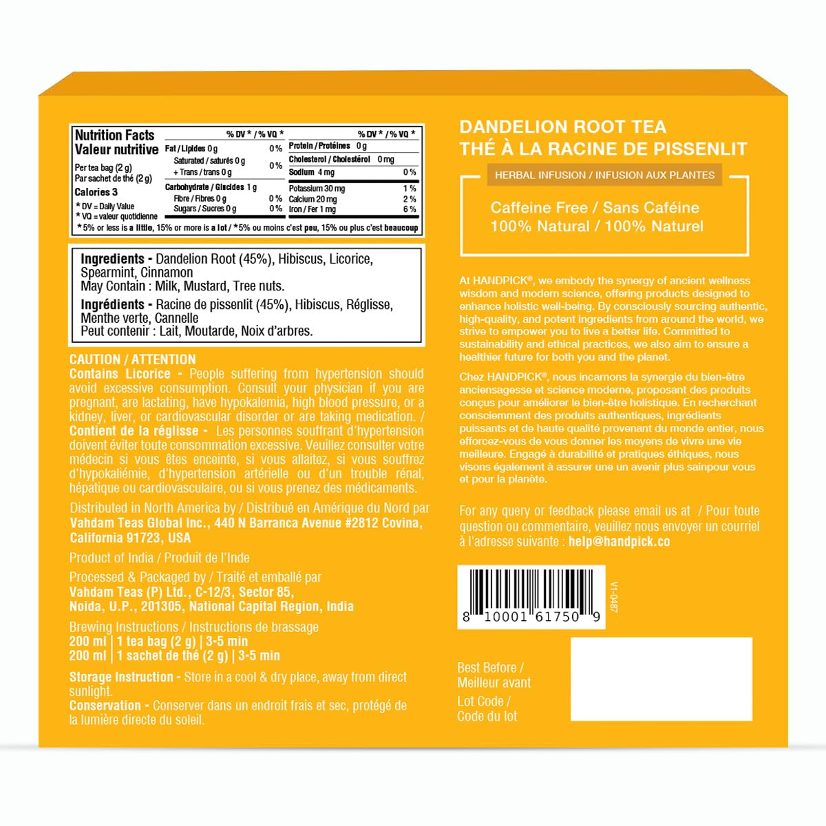 HANDPICK Dandelion Root & Leaf Tea Bags (100 Herbal Tea Bags) Caffeine-Free 7